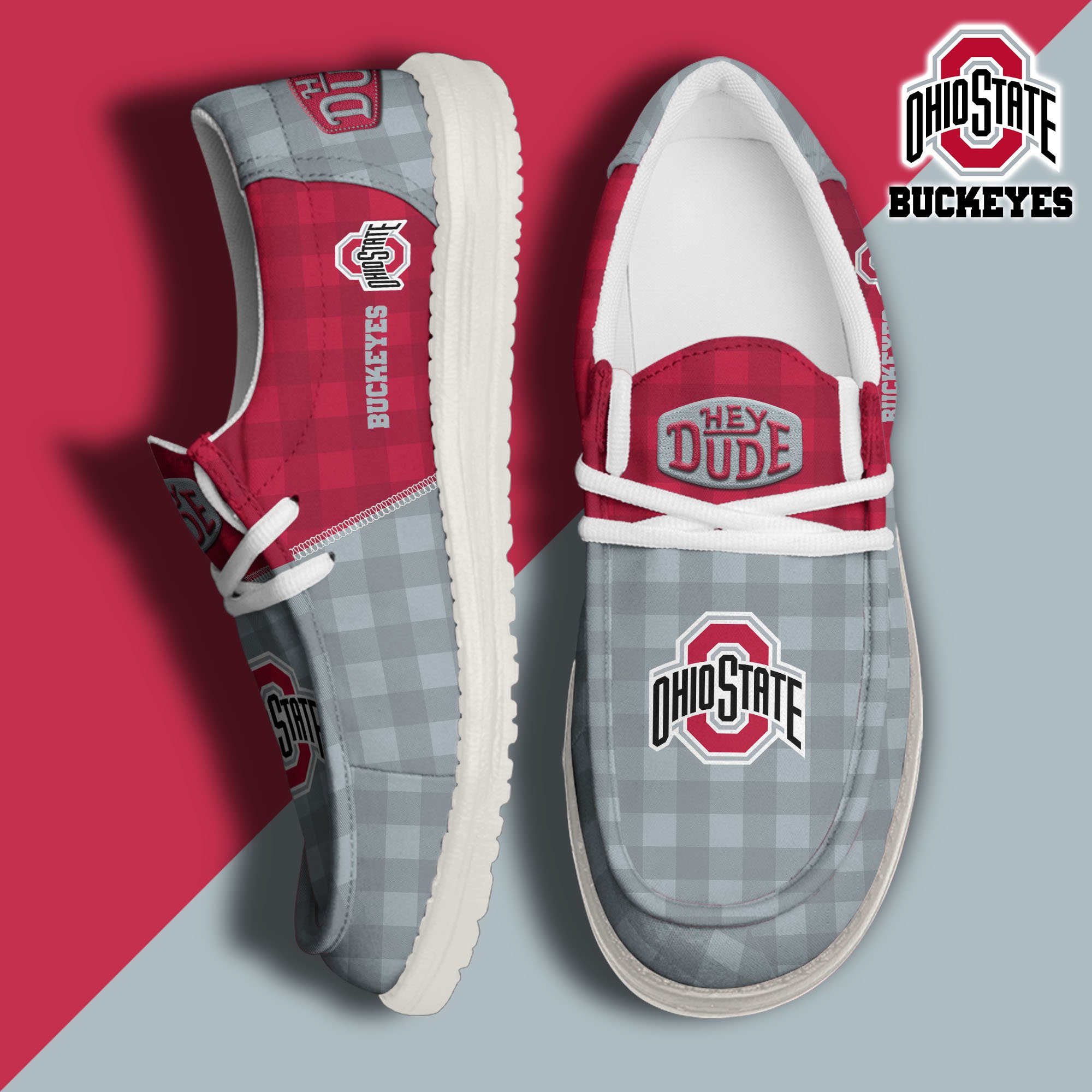 Ohio State Buckeyes Football Hey Dude Canvas Loafer Shoes Custom Your Name, Sport Shoes For Fan, Fan Gifts EHIVM-61236