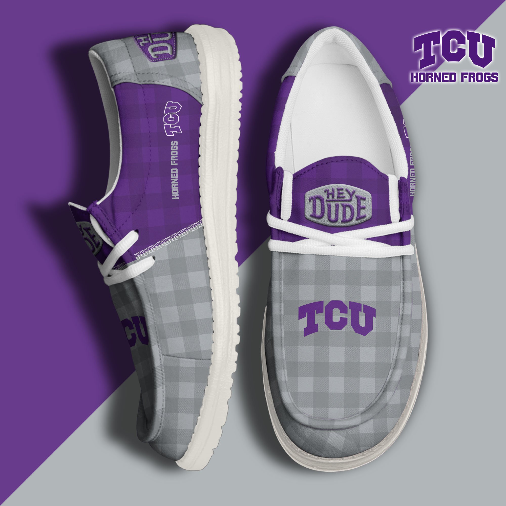 TCU Horned Frogs Football Hey Dude Canvas Loafer Shoes Custom Your Name, Sport Shoes For Fan, Fan Gifts EHIVM-61236