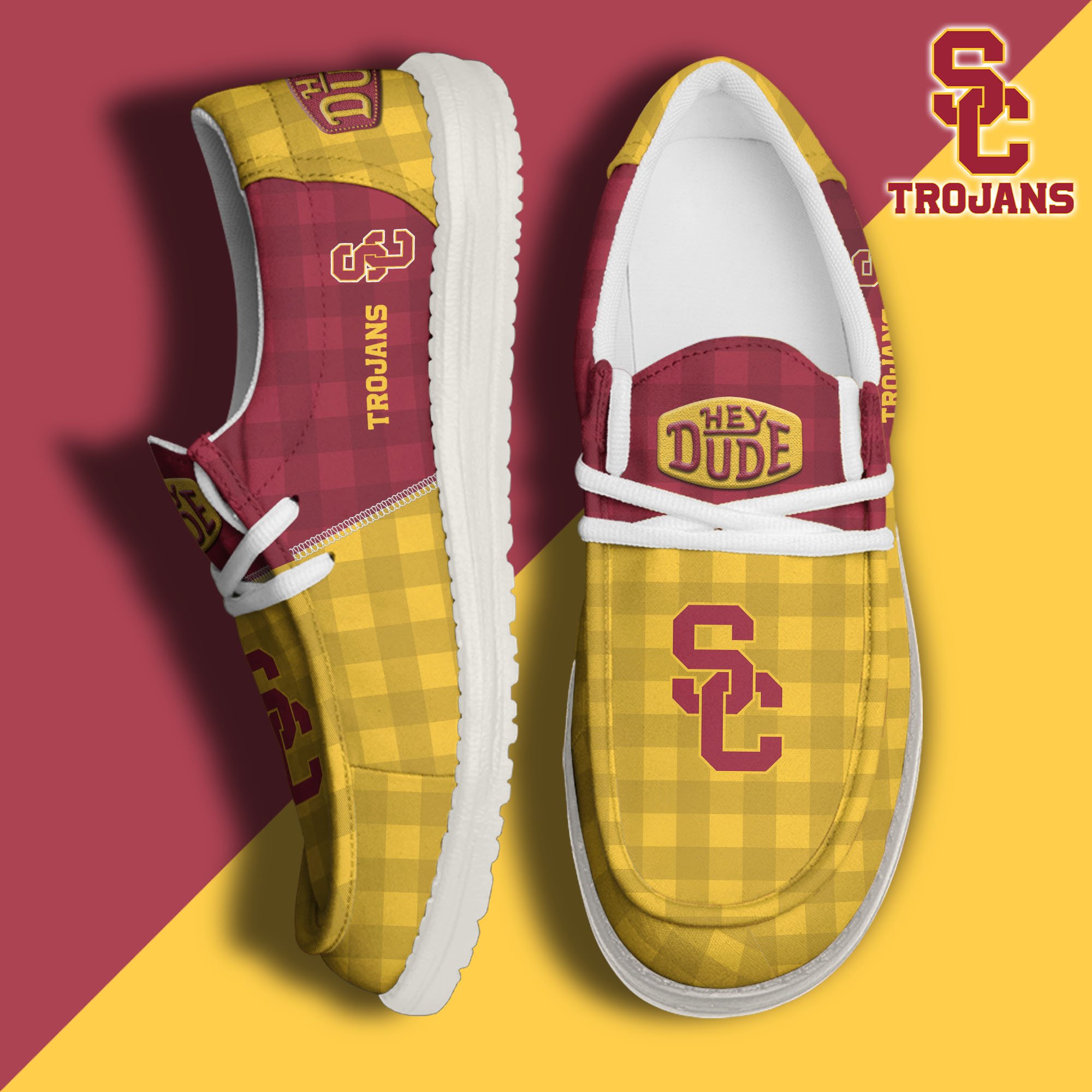 USC Trojans Football Hey Dude Canvas Loafer Shoes Custom Your Name, Sport Shoes For Fan, Fan Gifts EHIVM-61236