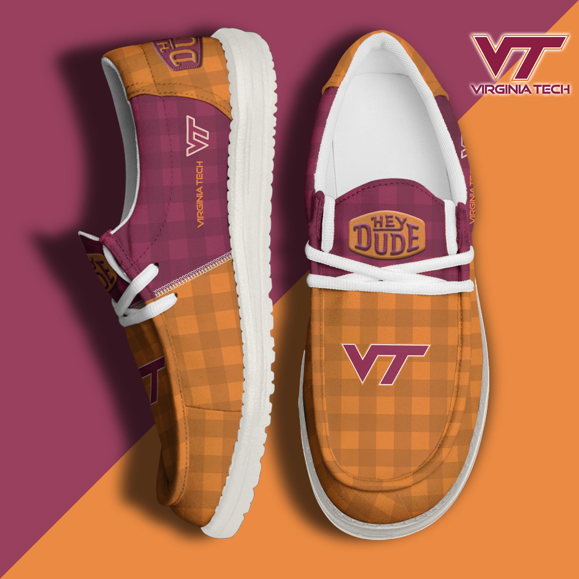 Virginia Tech Hokies Football Hey Dude Canvas Loafer Shoes Custom Your Name, Sport Shoes For Fan, Fan Gifts EHIVM-61236