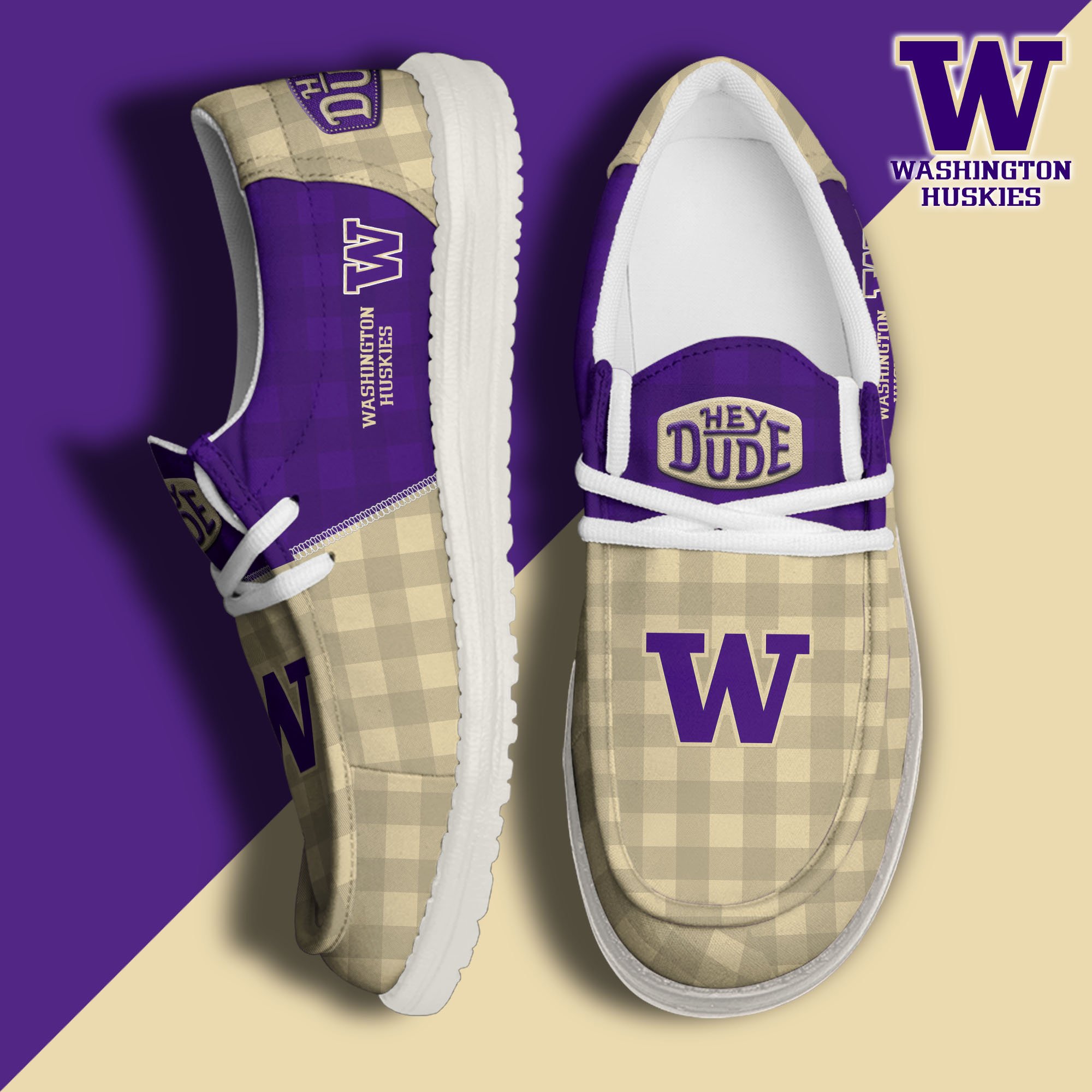 Washington Huskies Football Hey Dude Canvas Loafer Shoes Custom Your Name, Sport Shoes For Fan, Fan Gifts EHIVM-61236