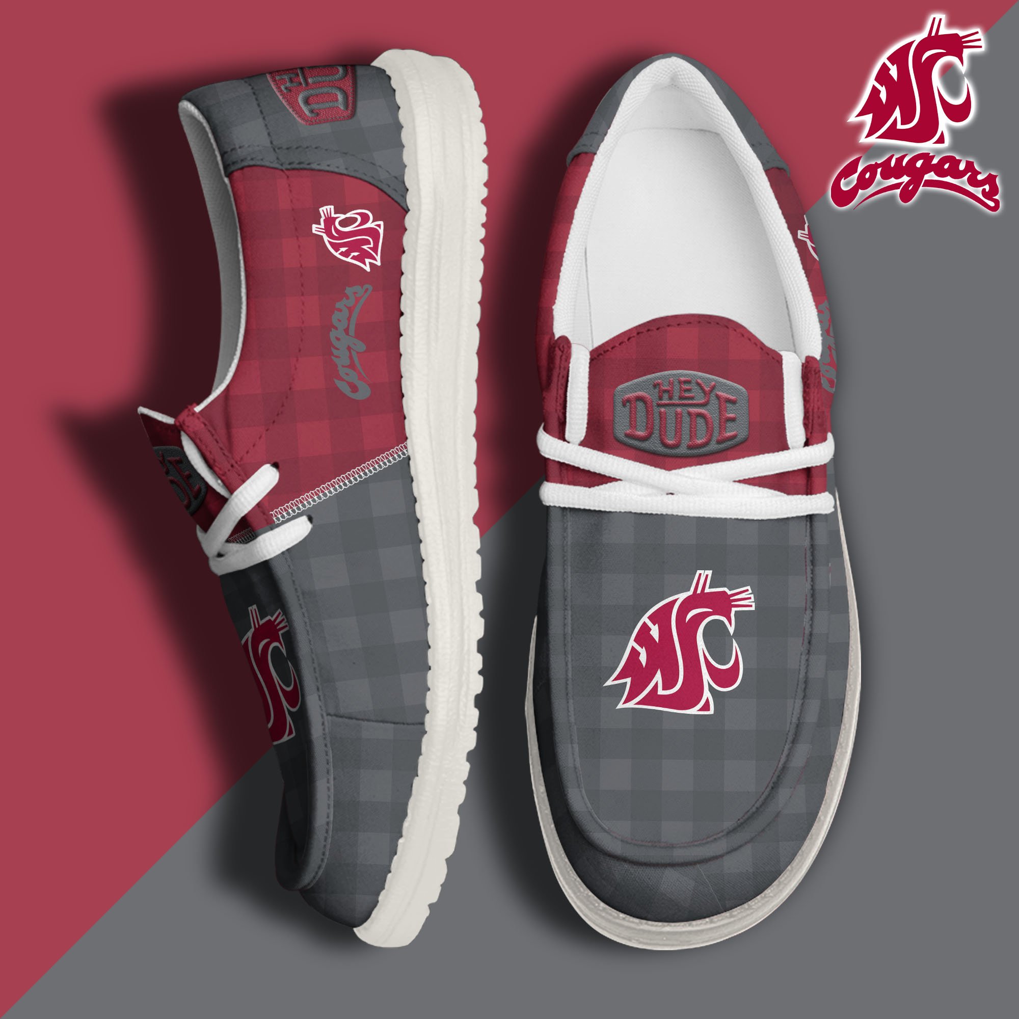 Washington State Cougars Football Hey Dude Canvas Loafer Shoes Custom Your Name, Sport Shoes For Fan, Fan Gifts EHIVM-61236