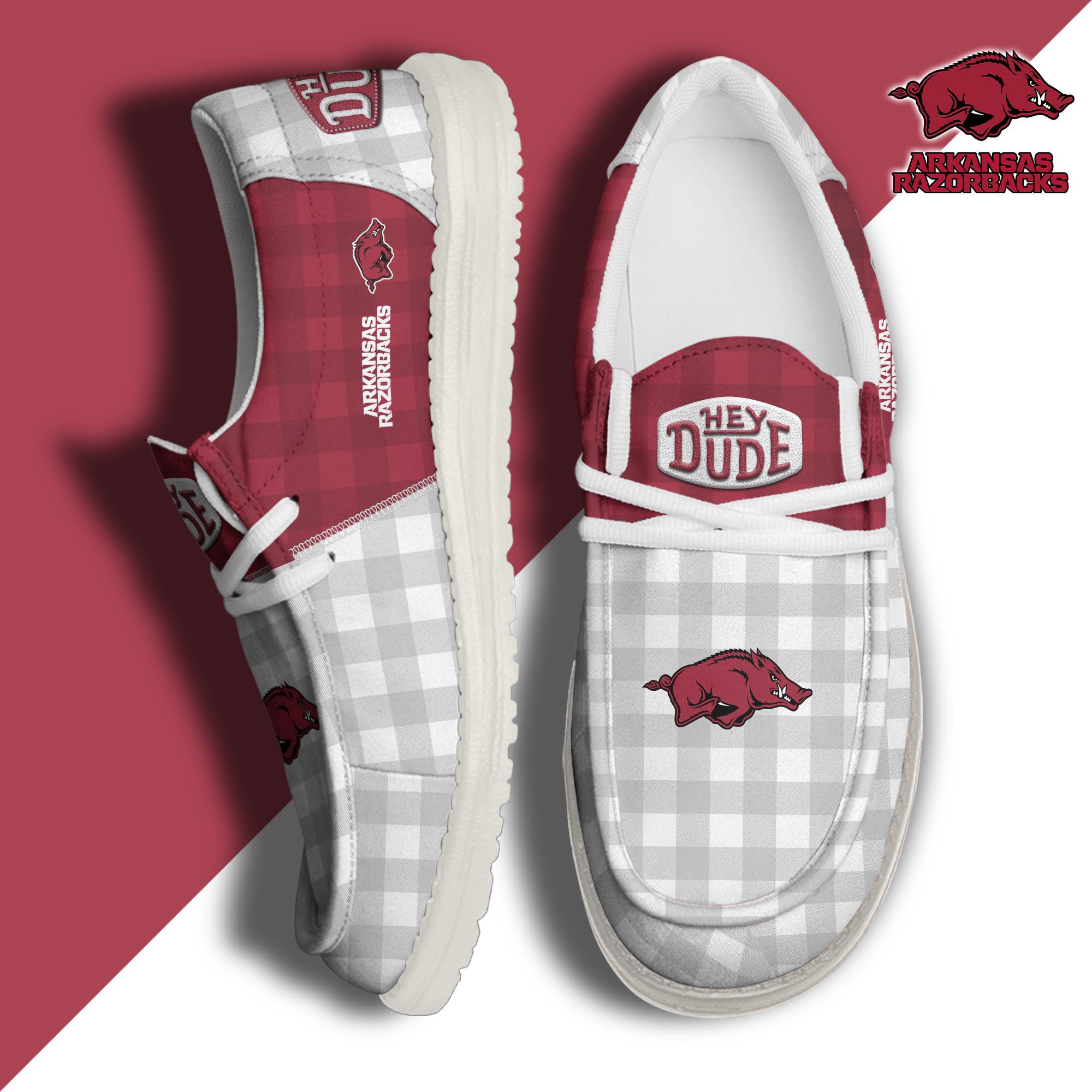 Arkansas Razorbacks Football Hey Dude Canvas Loafer Shoes Custom Your Name, Sport Shoes For Fan, Fan Gifts EHIVM-61236