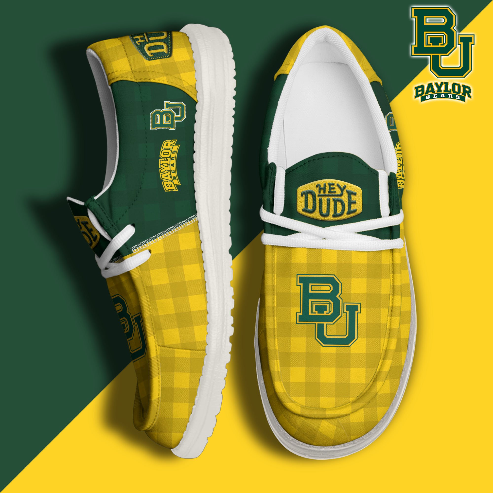 Baylor Bears Football Hey Dude Canvas Loafer Shoes Custom Your Name, Sport Shoes For Fan, Fan Gifts EHIVM-61236