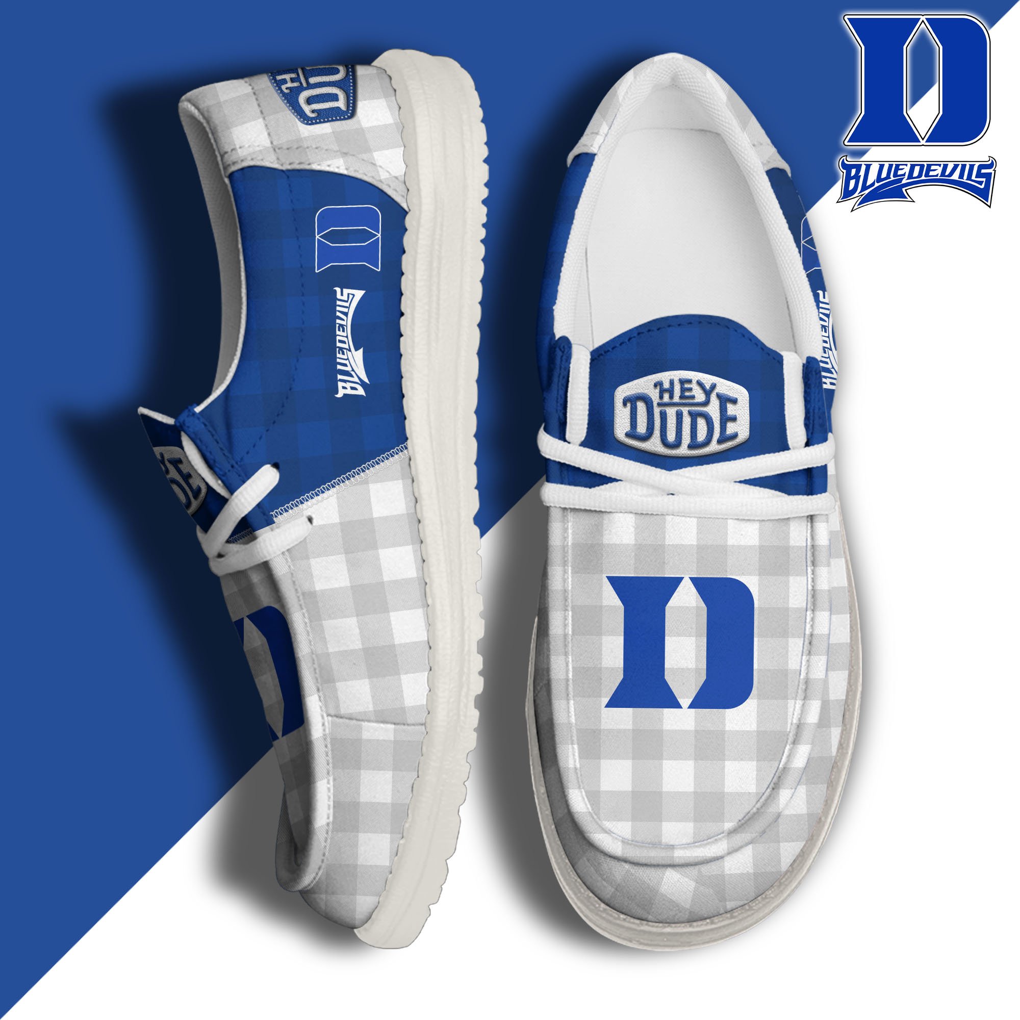 Duke Blue Devils Football Hey Dude Canvas Loafer Shoes Custom Your Name, Sport Shoes For Fan, Fan Gifts EHIVM-61236