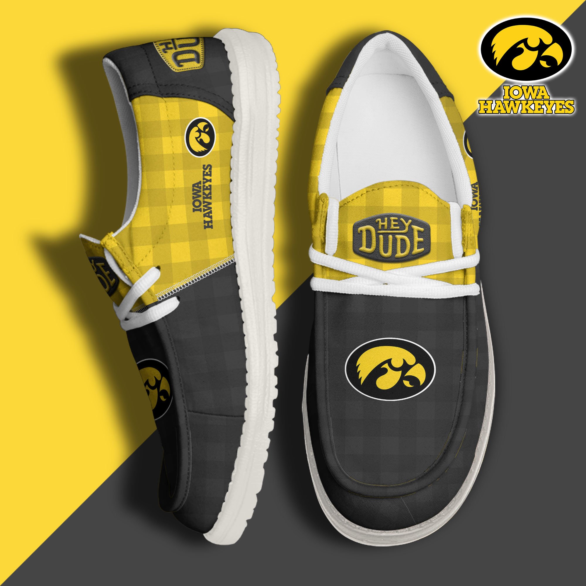 Iowa Hawkeyes Football Hey Dude Canvas Loafer Shoes Custom Your Name, Sport Shoes For Fan, Fan Gifts EHIVM-61236