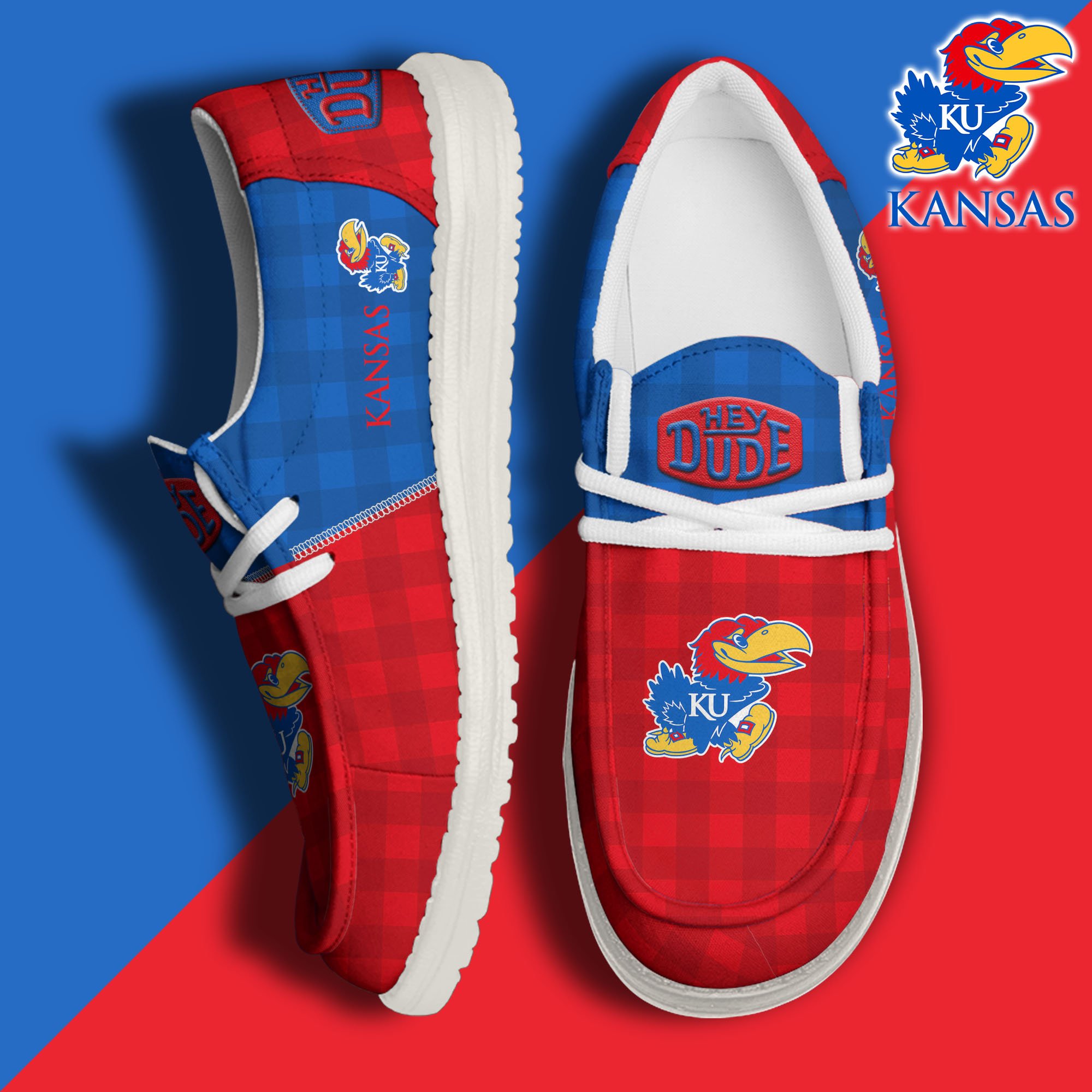 Kansas Jayhawks Football Hey Dude Canvas Loafer Shoes Custom Your Name, Sport Shoes For Fan, Fan Gifts EHIVM-61236