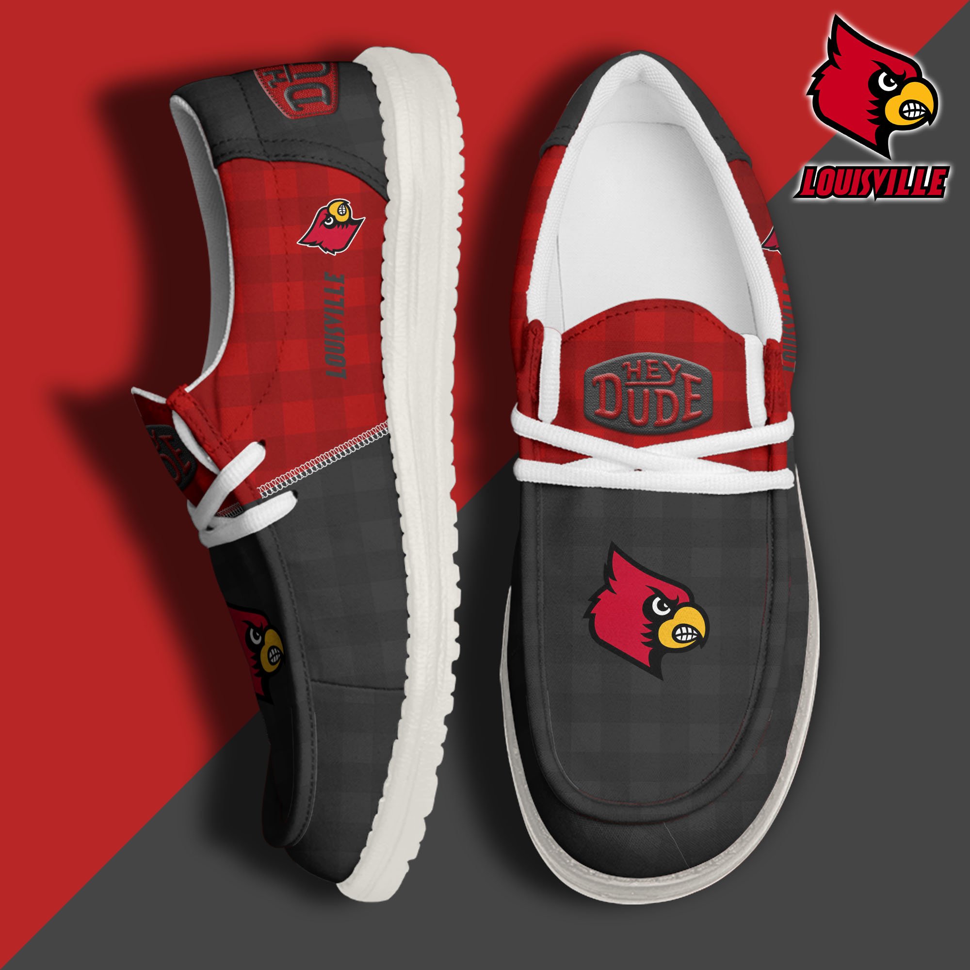 Louisville Cardinals Football Hey Dude Canvas Loafer Shoes Custom Your Name, Sport Shoes For Fan, Fan Gifts EHIVM-61236