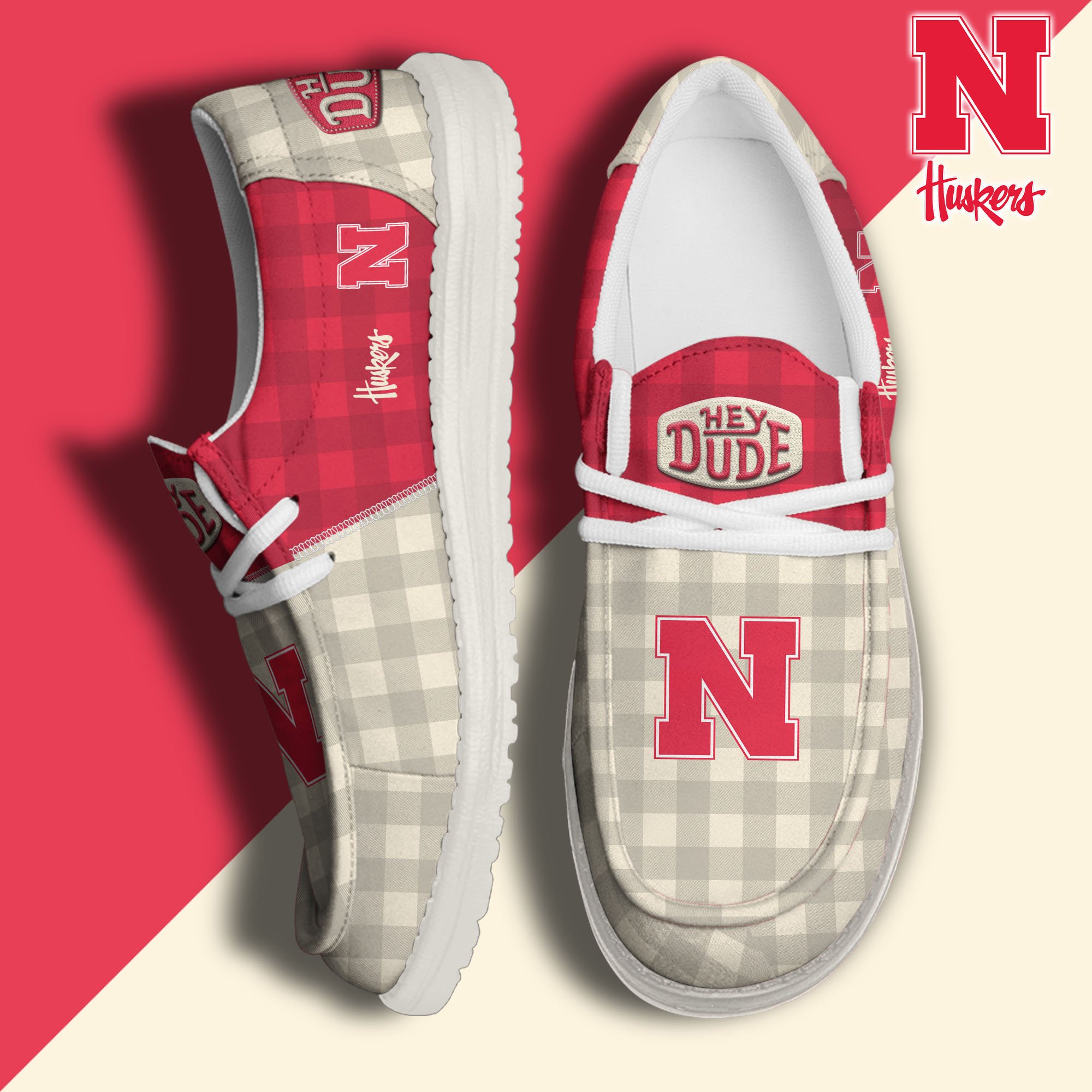 Nebraska Cornhuskers Football Hey Dude Canvas Loafer Shoes Custom Your Name, Sport Shoes For Fan, Fan Gifts EHIVM-61236