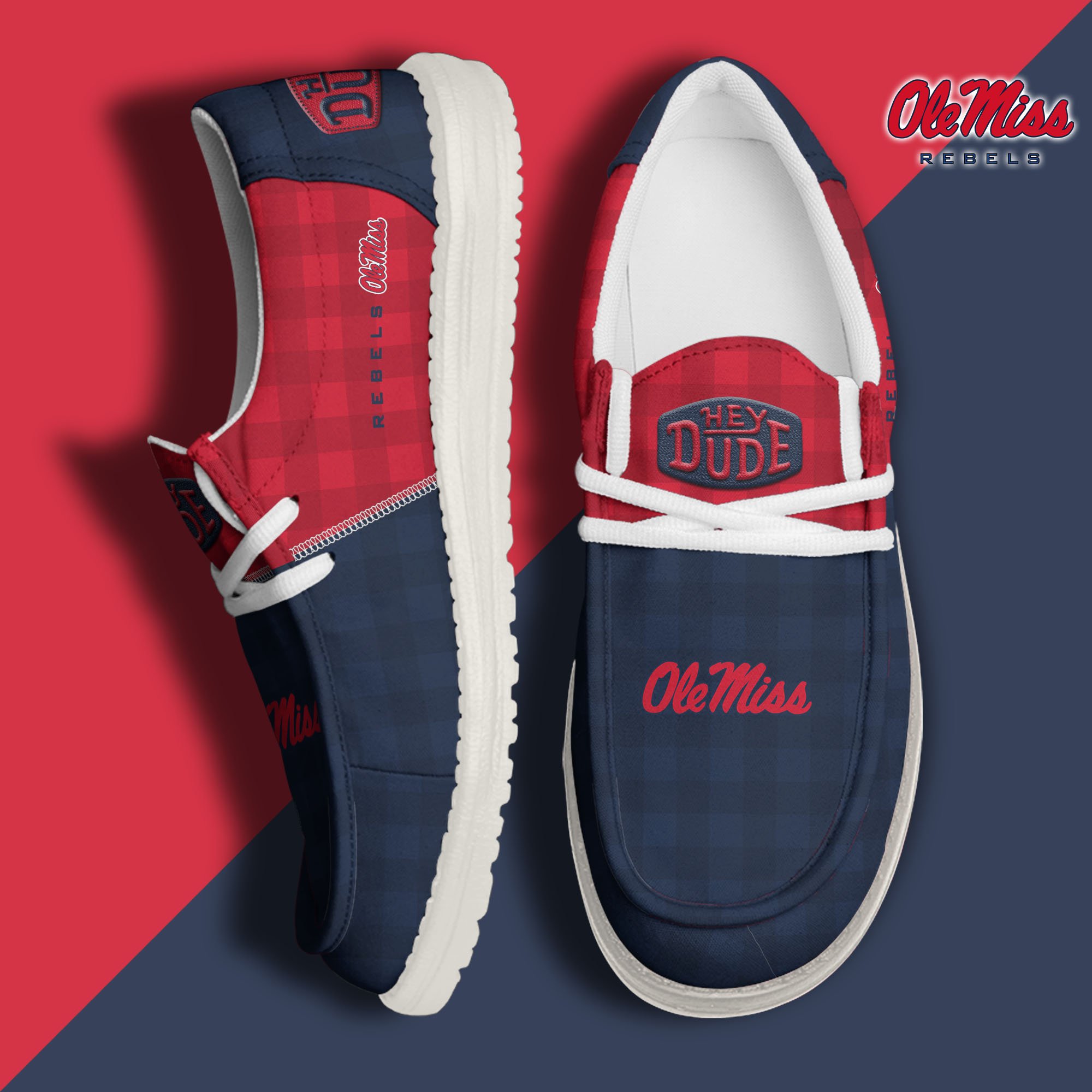 Ole Miss Rebels Football Hey Dude Canvas Loafer Shoes Custom Your Name, Sport Shoes For Fan, Fan Gifts EHIVM-61236