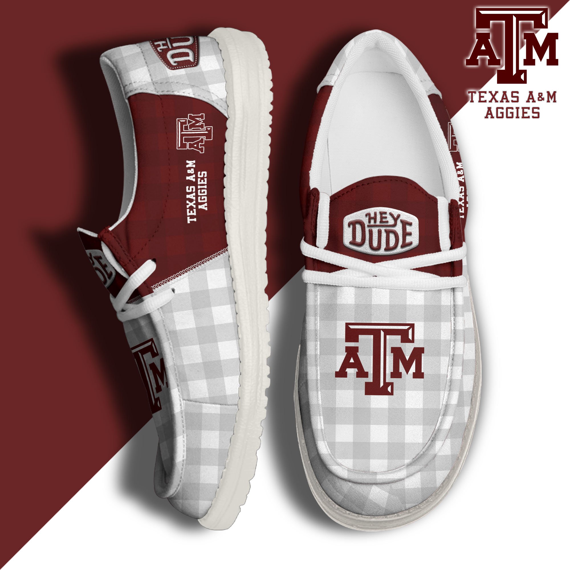 Texas A&M Aggies Football Hey Dude Canvas Loafer Shoes Custom Your Name, Sport Shoes For Fan, Fan Gifts EHIVM-61236