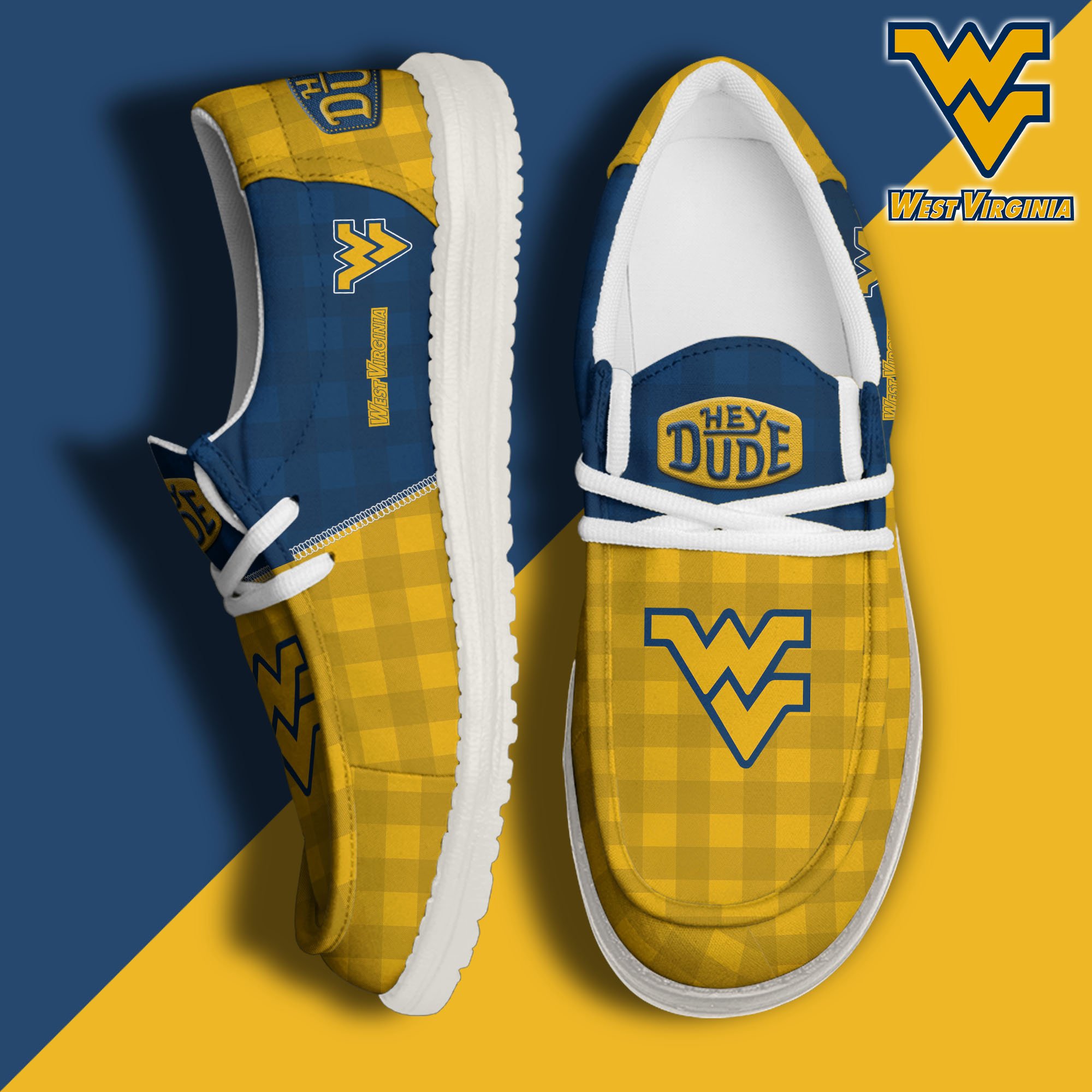 West Virginia Mountaineers Football Hey Dude Canvas Loafer Shoes Custom Your Name, Sport Shoes For Fan, Fan Gifts EHIVM-61236