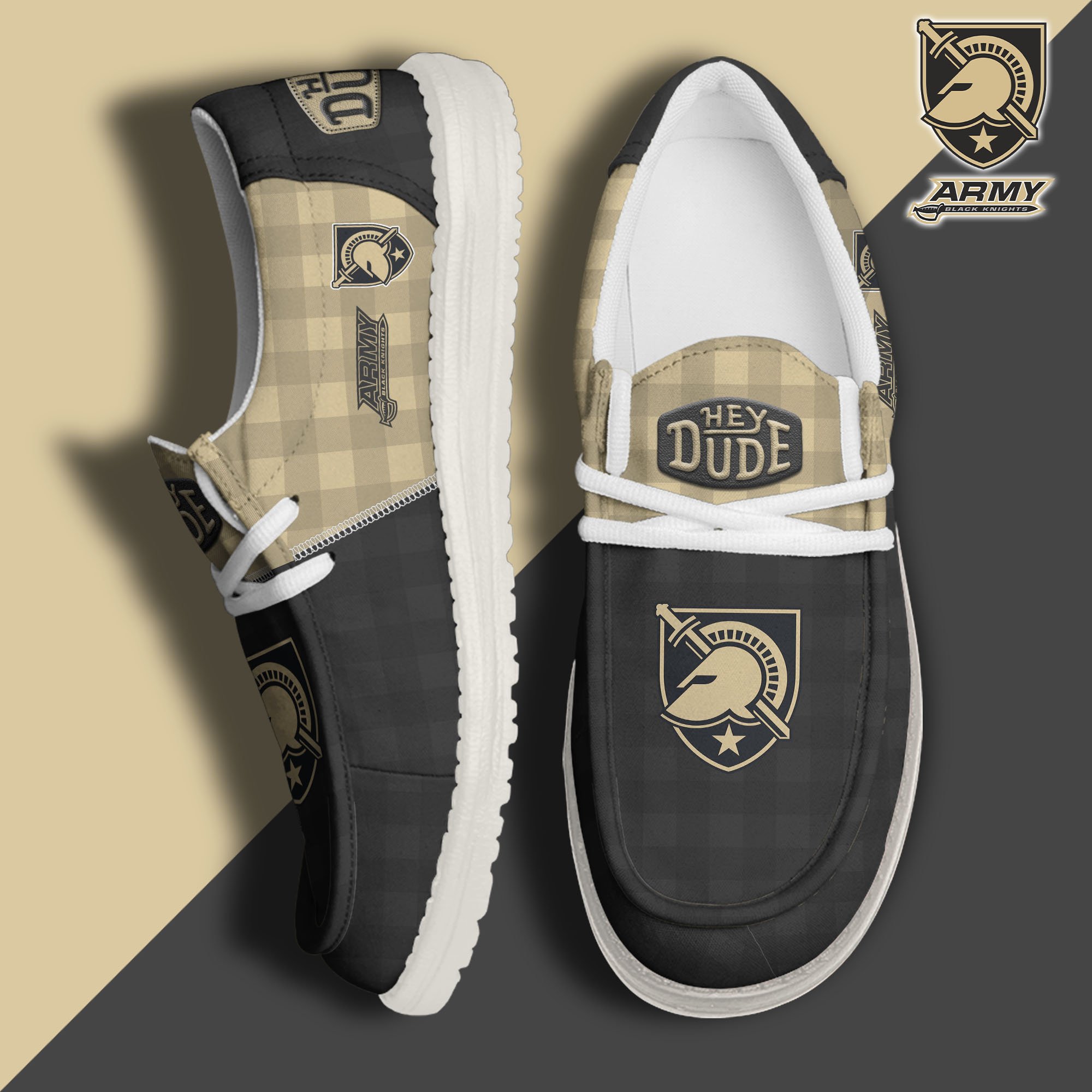 Army Black Knights Football Hey Dude Canvas Loafer Shoes Custom Your Name, Sport Shoes For Fan, Fan Gifts EHIVM-61236