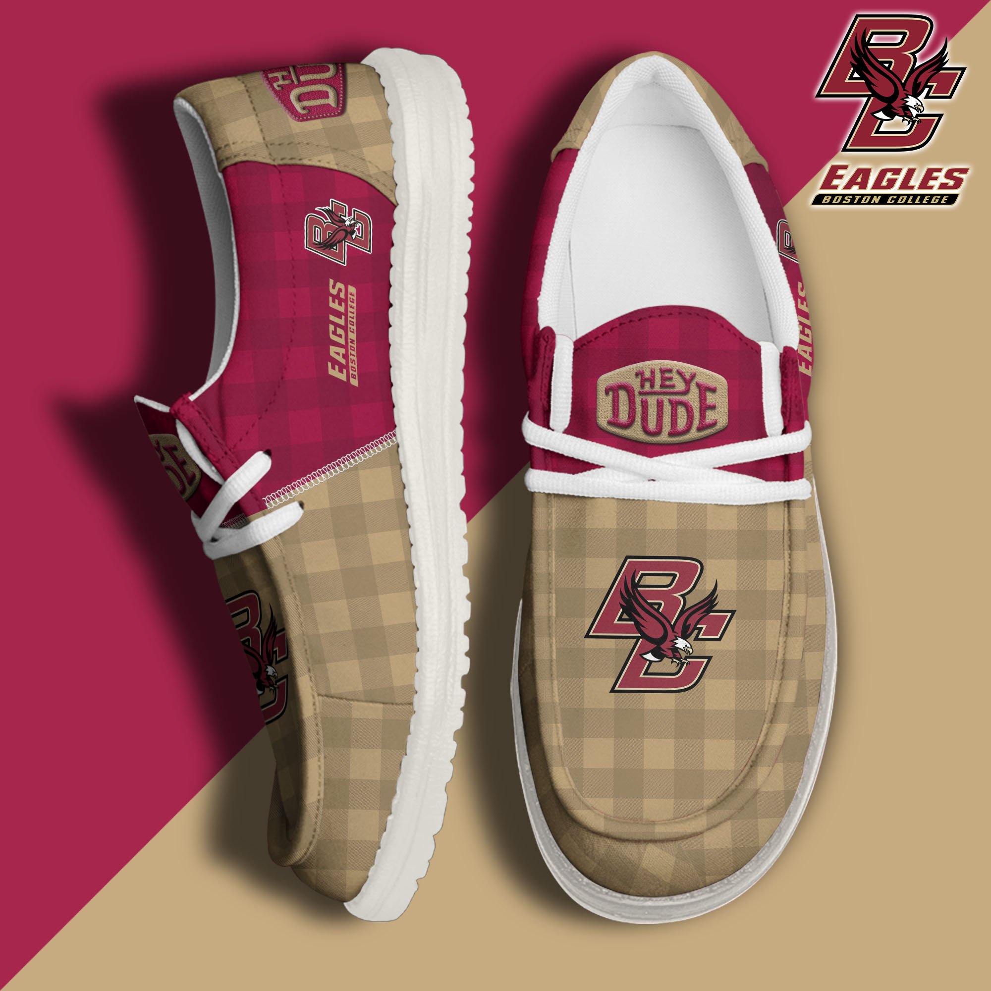 Boston College Eagles Football Hey Dude Canvas Loafer Shoes Custom Your Name, Sport Shoes For Fan, Fan Gifts EHIVM-61236