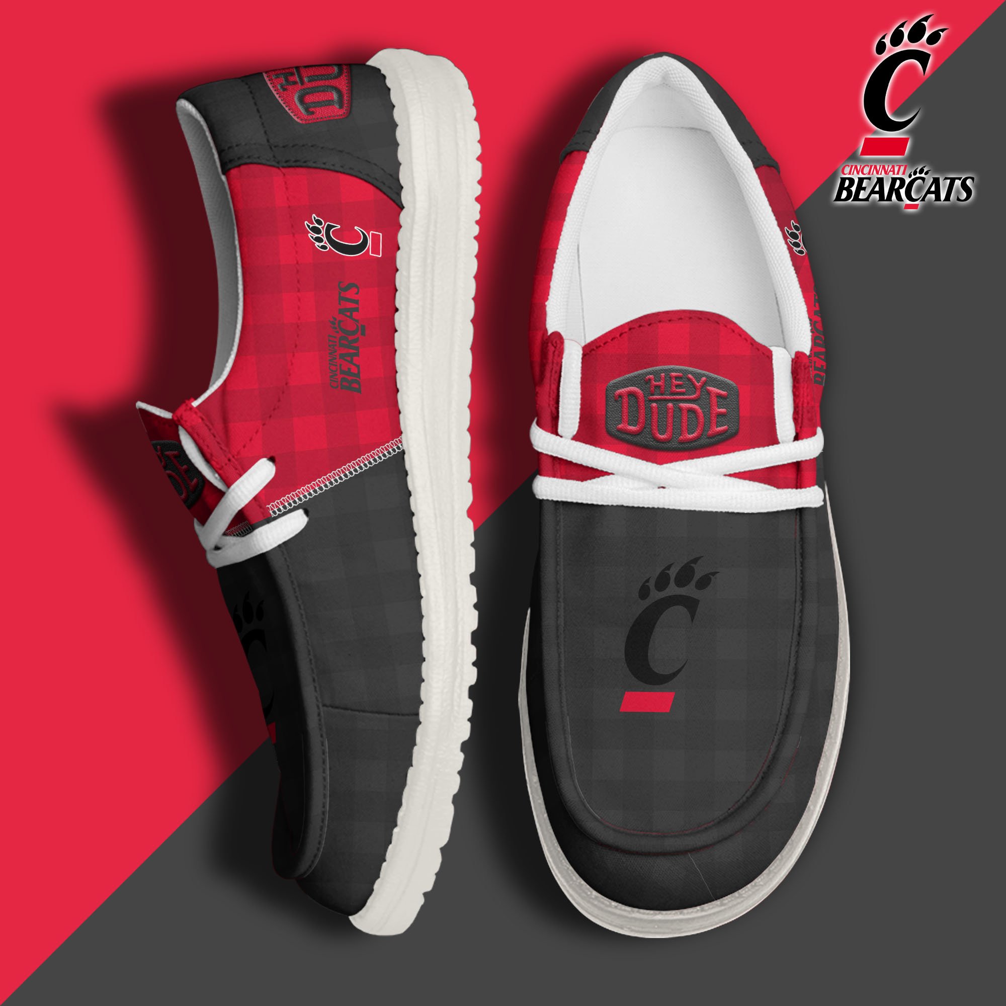 Cincinnati Bearcats Football Hey Dude Canvas Loafer Shoes Custom Your Name, Sport Shoes For Fan, Fan Gifts EHIVM-61236