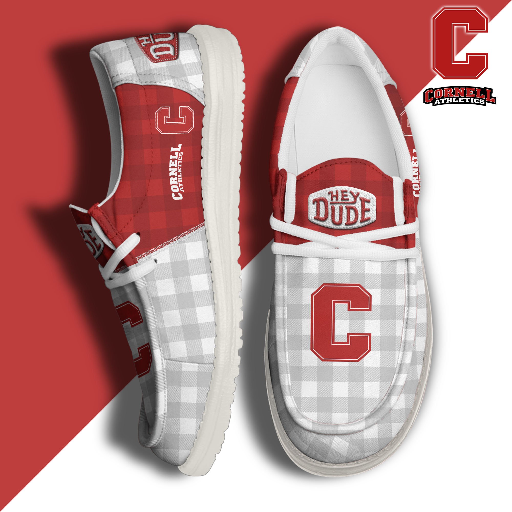 Cornell Big Red Football Hey Dude Canvas Loafer Shoes Custom Your Name, Sport Shoes For Fan, Fan Gifts EHIVM-61236