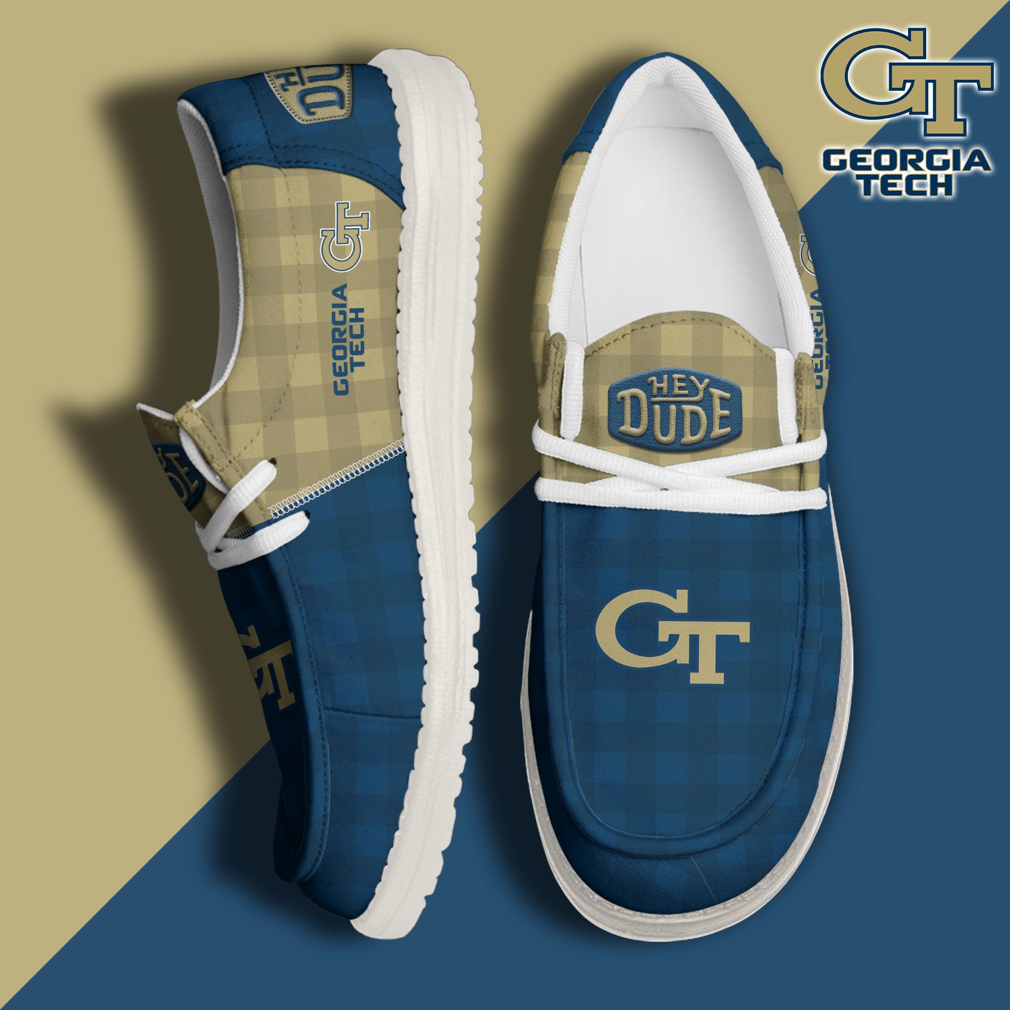 Georgia Tech Yellow Jackets Football Hey Dude Canvas Loafer Shoes Custom Your Name, Sport Shoes For Fan, Fan Gifts EHIVM-61236