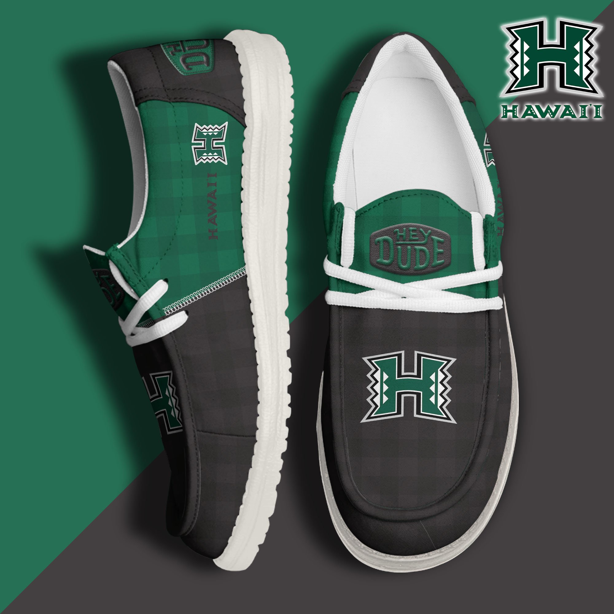 Hawaii Rainbow Warriors Football Hey Dude Canvas Loafer Shoes Custom Your Name, Sport Shoes For Fan, Fan Gifts EHIVM-61236