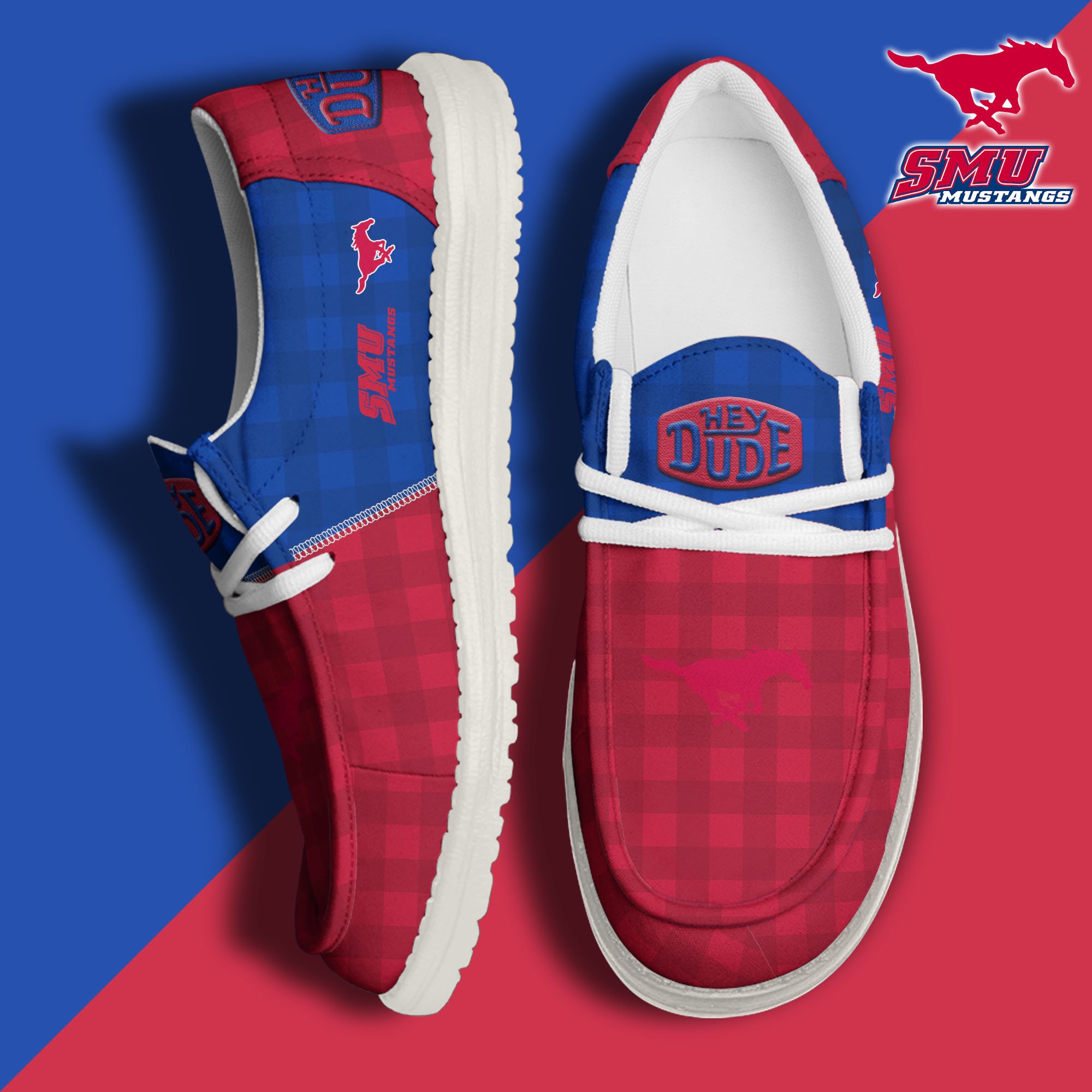 SMU Mustangs Football Hey Dude Canvas Loafer Shoes Custom Your Name, Sport Shoes For Fan, Fan Gifts EHIVM-61236