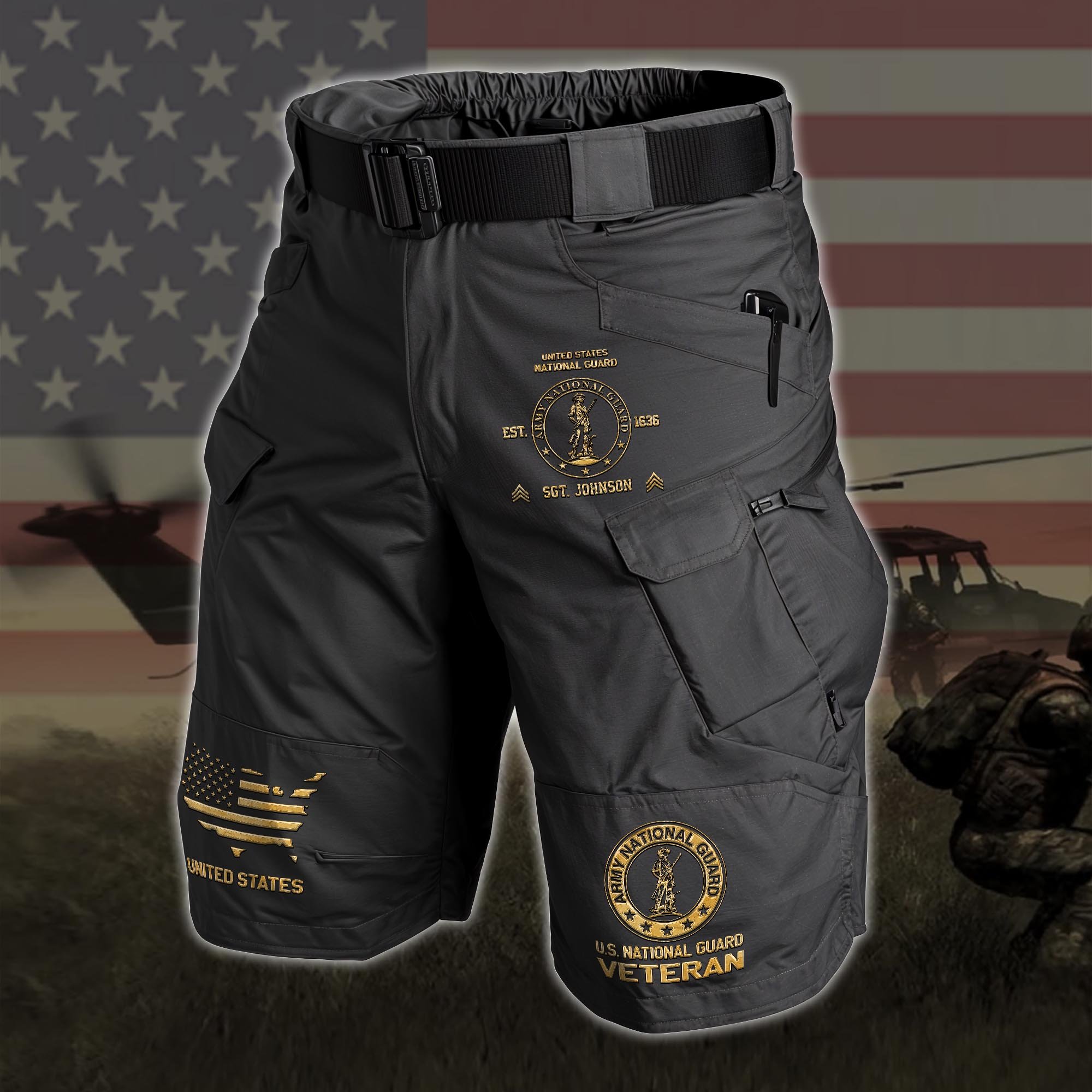 US National Guard Men Cargo Short Custom Name and Rank, US Military Cargo Short , Gifts For US Soldiers ETRG-59804