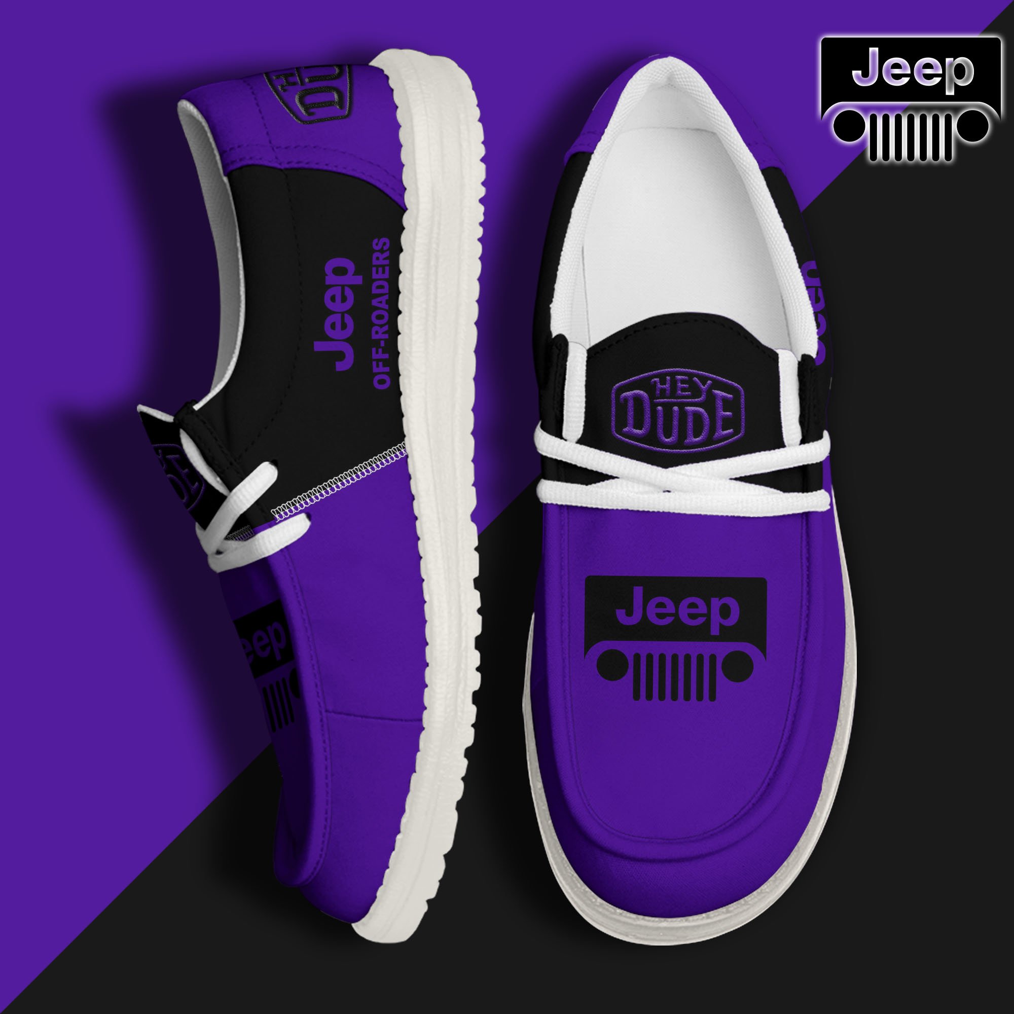 Purple Jeep Hey Dude Canvas Loafer Shoes Custom Your Name, Jeep Shoes For Fan, Gifts For Him ETRG-60938