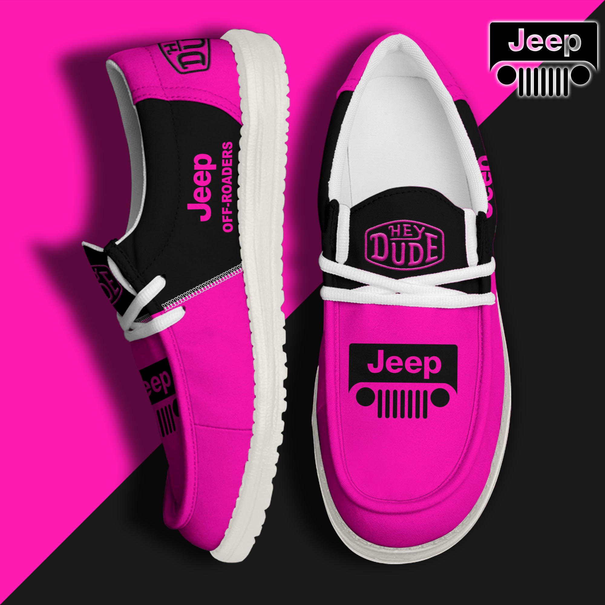 Pink Jeep Hey Dude Canvas Loafer Shoes Custom Your Name, Jeep Shoes For Fan, Gifts For Him ETRG-60938