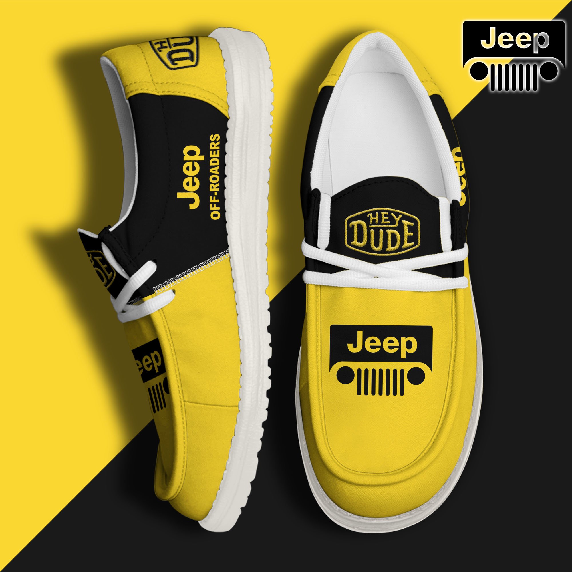 Yellow Jeep Hey Dude Canvas Loafer Shoes Custom Your Name, Jeep Shoes For Fan, Gifts For Him ETRG-60938