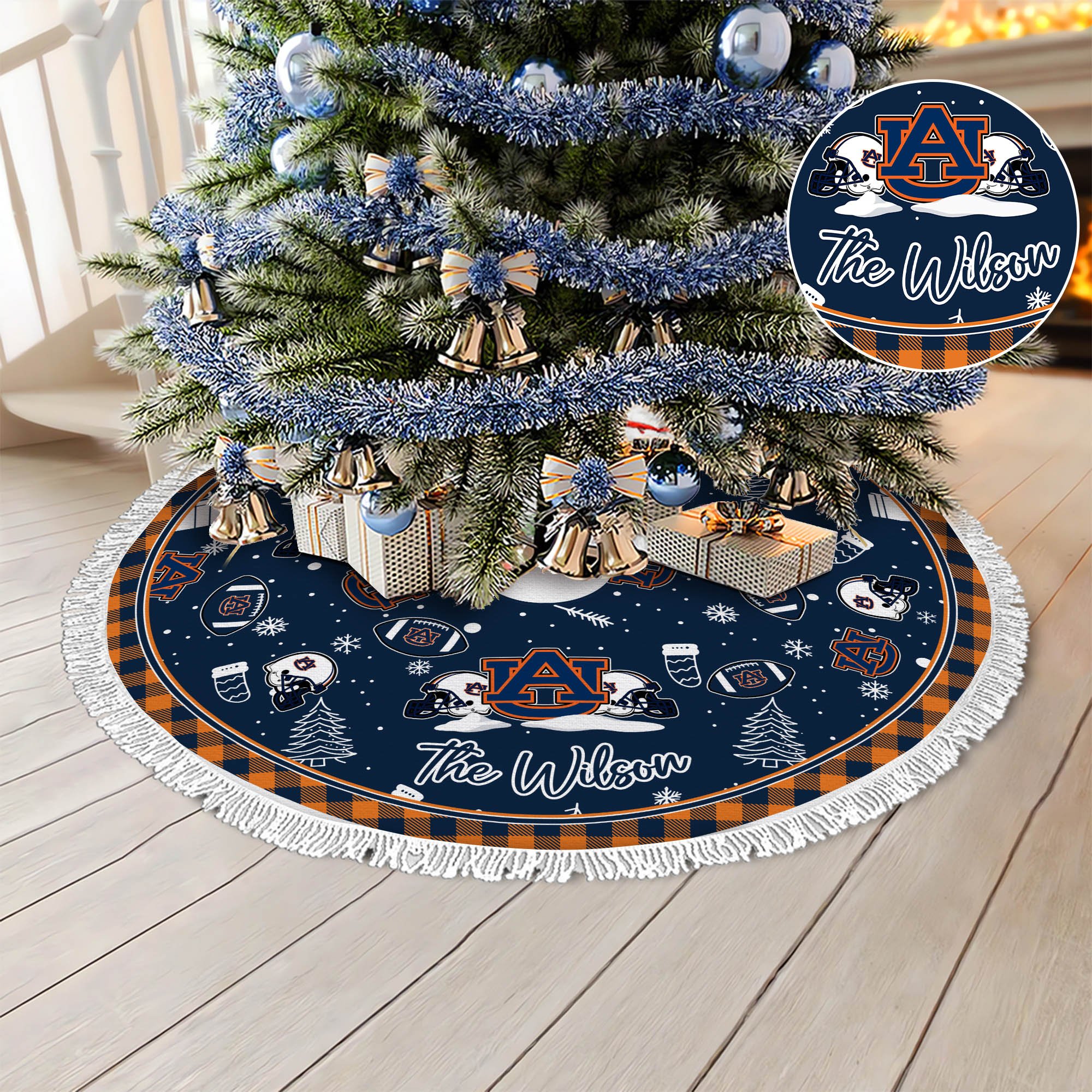 Auburn Tigers Tree Skirt Bordered Custom Family Name, Christmas Tree Skirt For Sport Fans, Christmas Decorations ETHY-61471