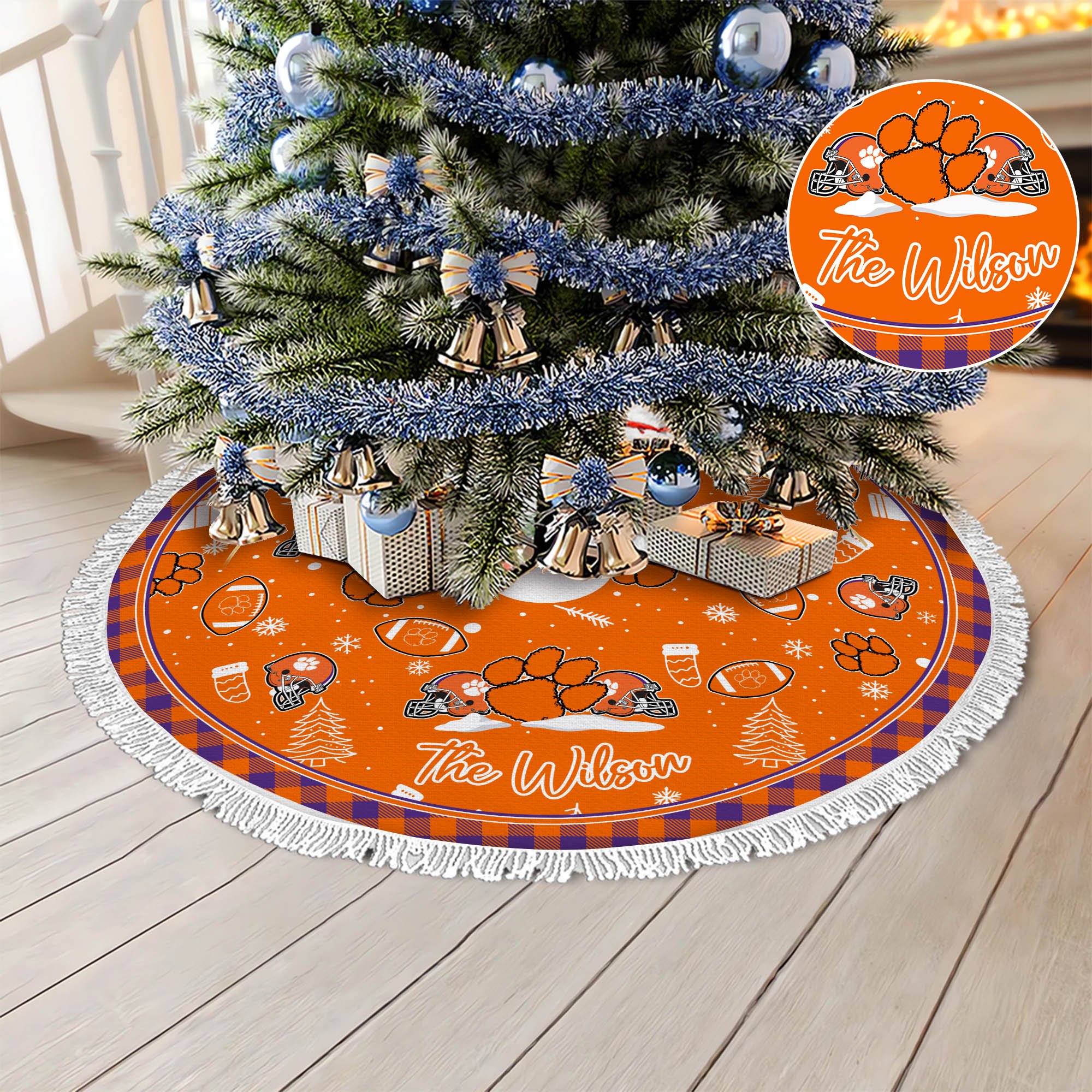 Clemson Tigers Tree Skirt Bordered Custom Family Name, Christmas Tree Skirt For Sport Fans, Christmas Decorations ETHY-61471