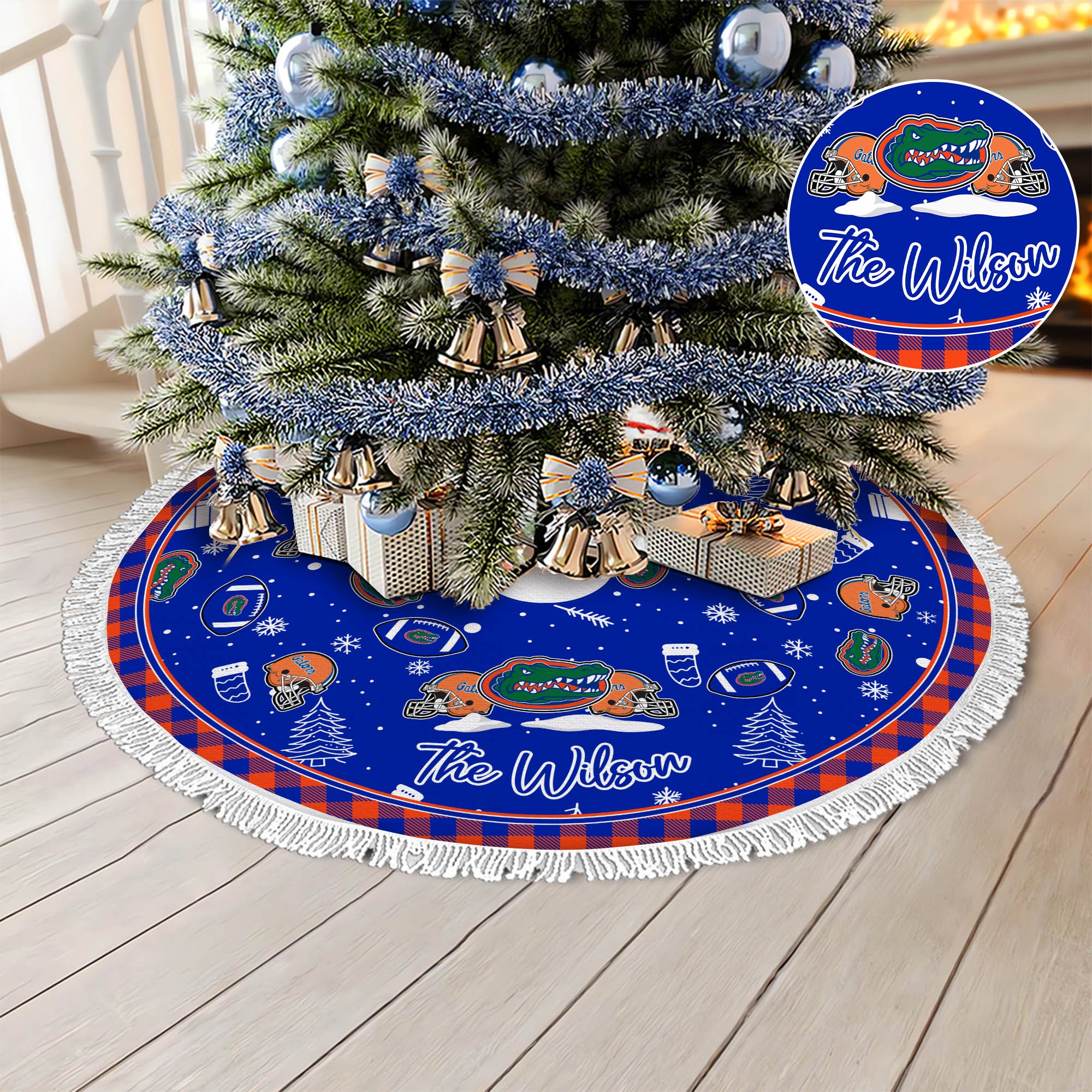 Florida Gators Tree Skirt Bordered Custom Family Name, Christmas Tree Skirt For Sport Fans, Christmas Decorations ETHY-61471