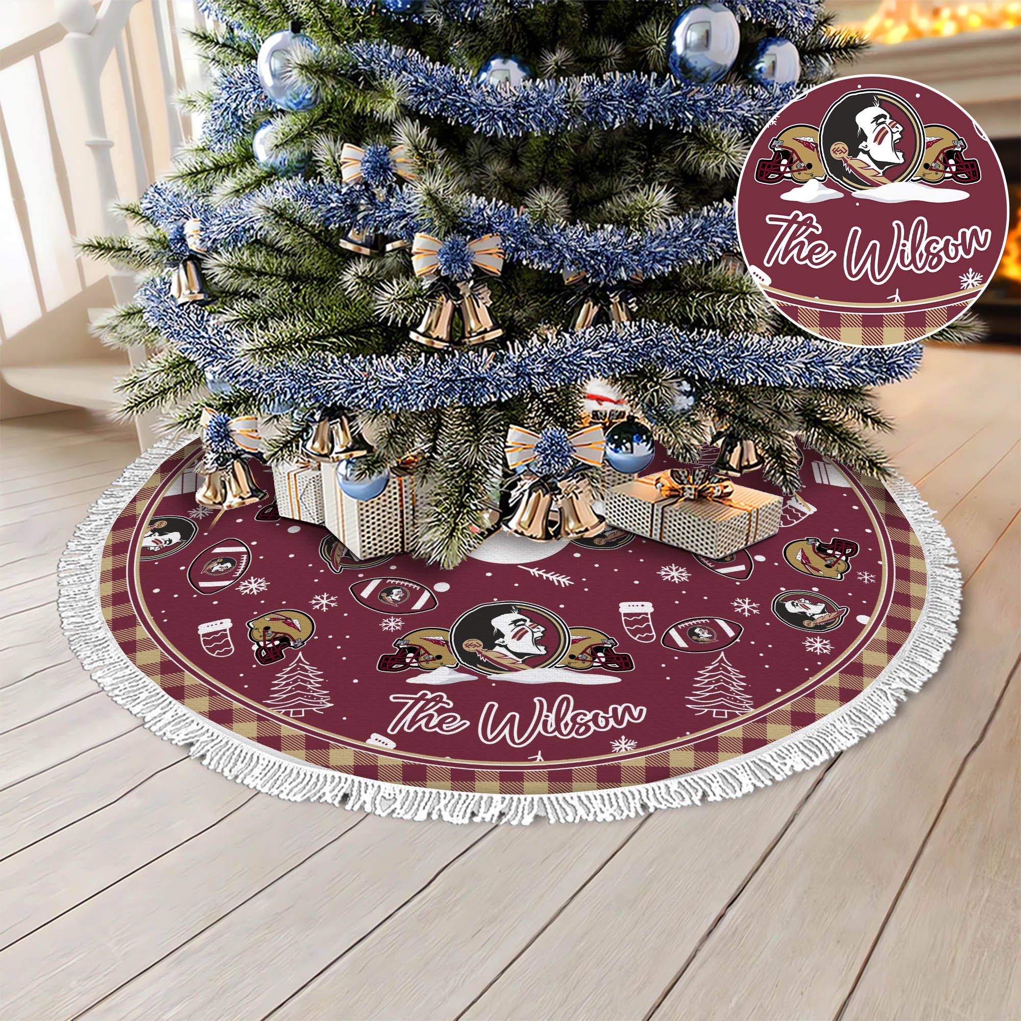 Florida State Seminoles Tree Skirt Bordered Custom Family Name, Christmas Tree Skirt For Sport Fans, Christmas Decorations ETHY-61471