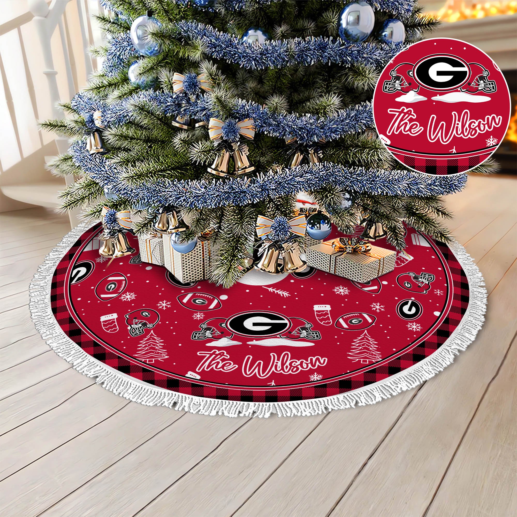 Georgia Bulldogs Tree Skirt Bordered Custom Family Name, Christmas Tree Skirt For Sport Fans, Christmas Decorations ETHY-61471