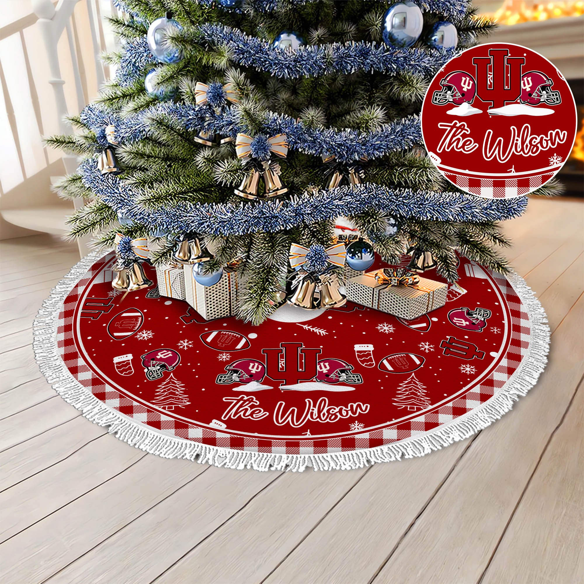 Indiana Hoosiers Tree Skirt Bordered Custom Family Name, Christmas Tree Skirt For Sport Fans, Christmas Decorations ETHY-61471