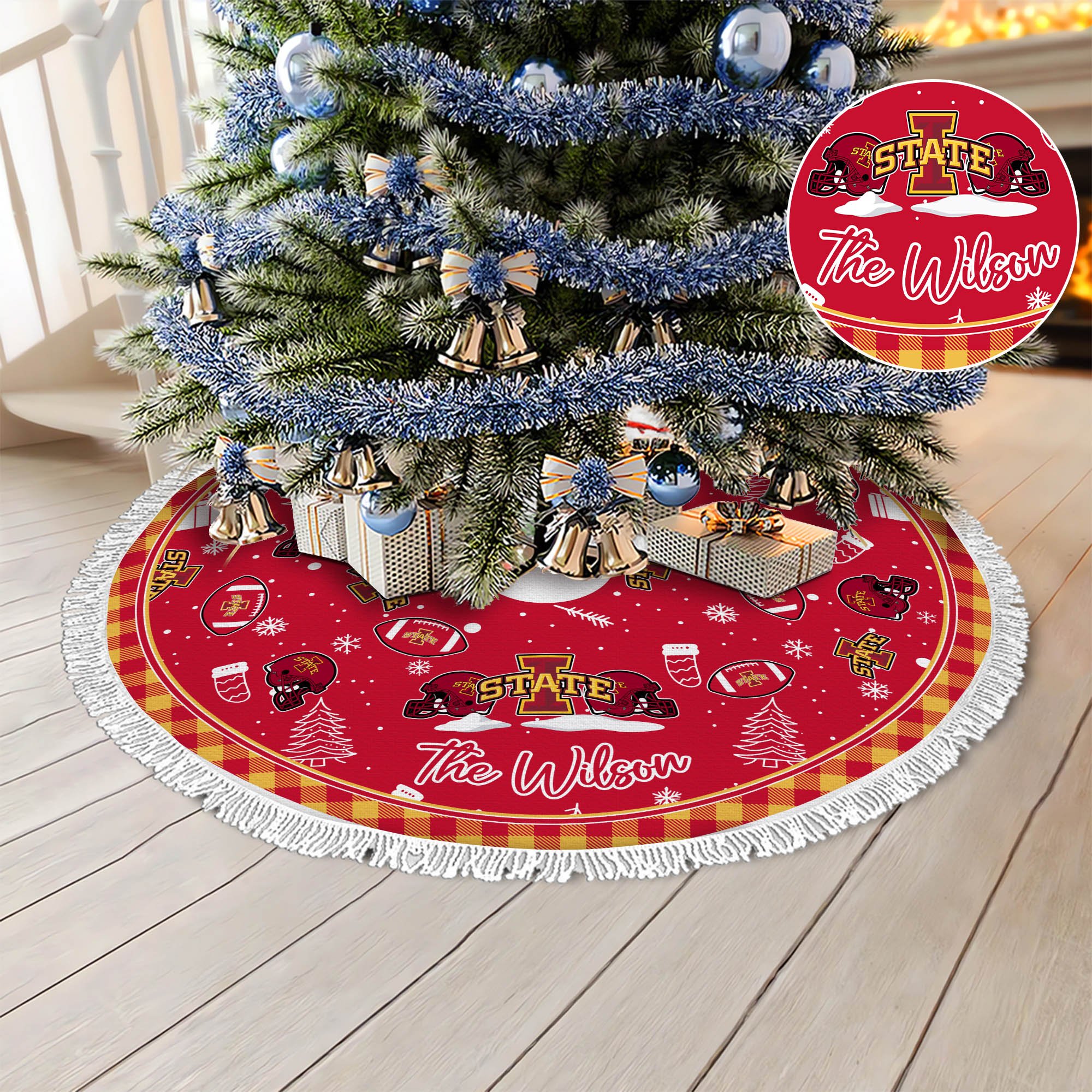 Iowa State Cyclones Tree Skirt Bordered Custom Family Name, Christmas Tree Skirt For Sport Fans, Christmas Decorations ETHY-61471