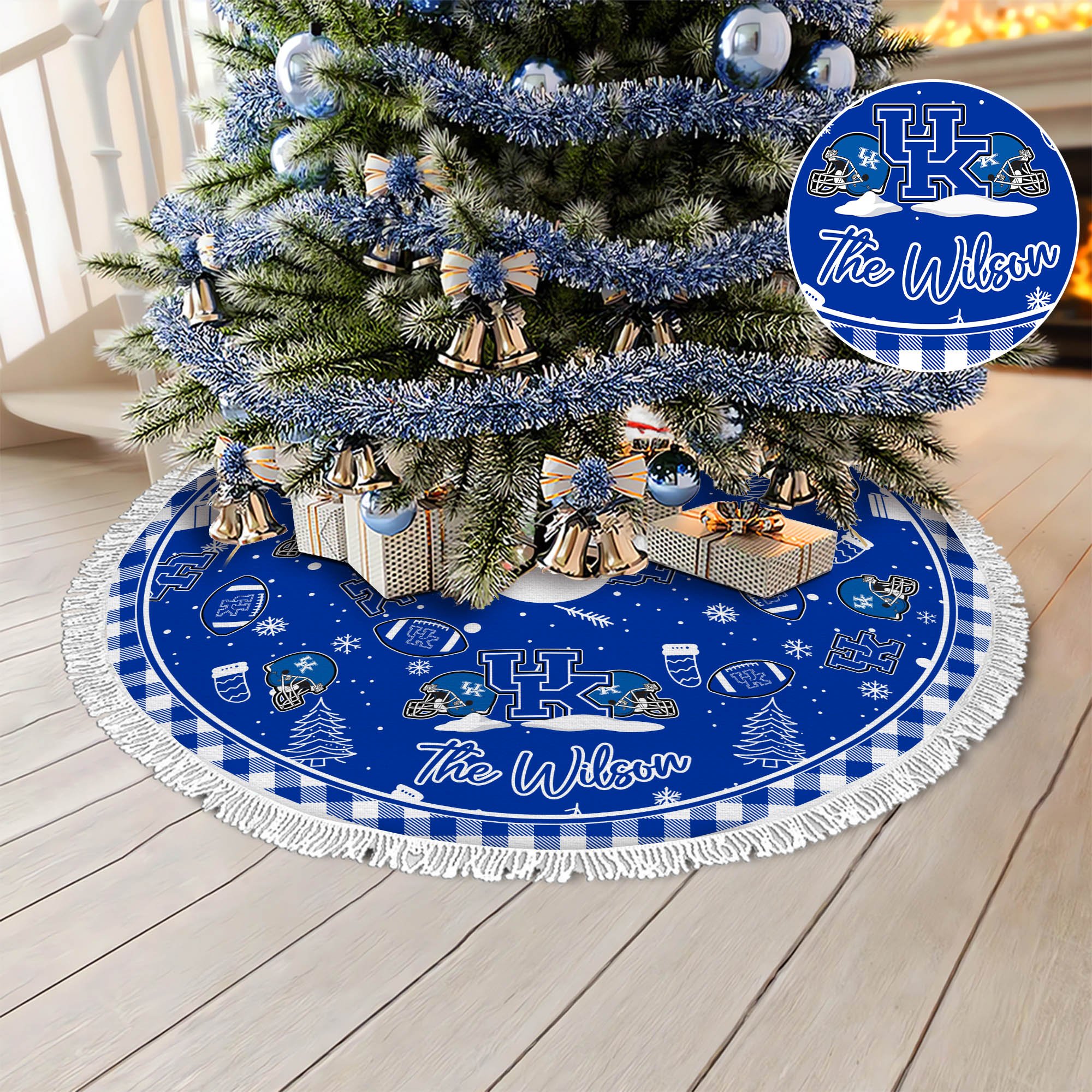 Kentucky Wildcats Tree Skirt Bordered Custom Family Name, Christmas Tree Skirt For Sport Fans, Christmas Decorations ETHY-61471