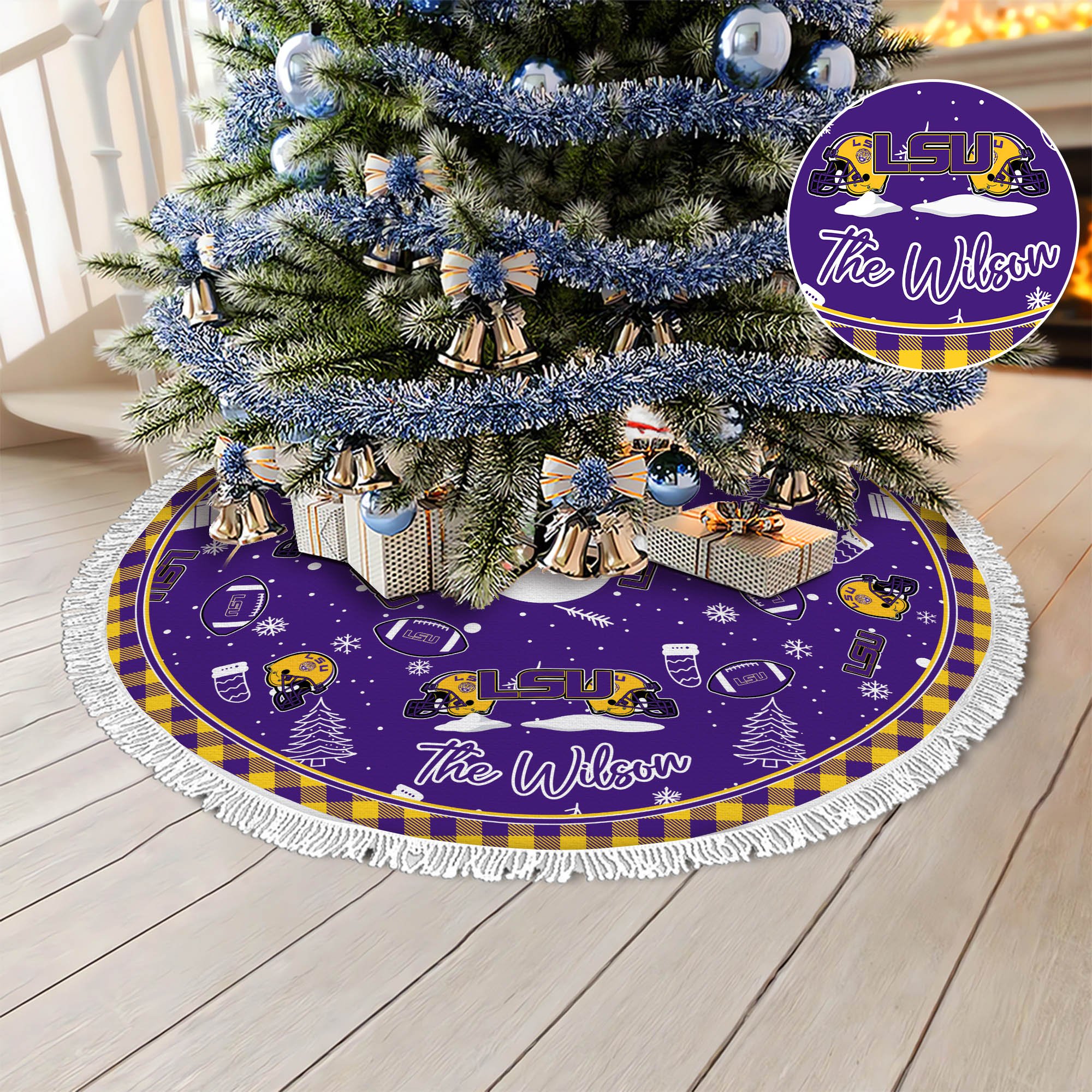 LSU TIGERS Tree Skirt Bordered Custom Family Name, Christmas Tree Skirt For Sport Fans, Christmas Decorations ETHY-61471