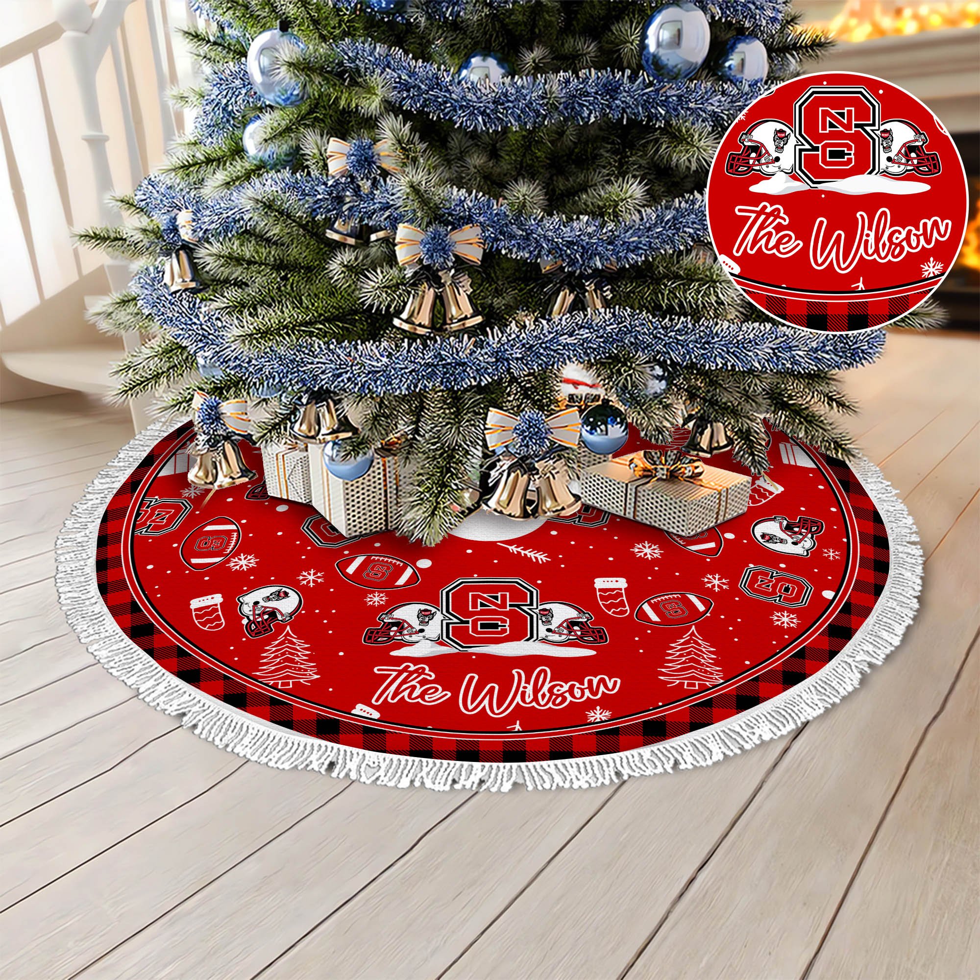 NC State Wolfpack Tree Skirt Bordered Custom Family Name, Christmas Tree Skirt For Sport Fans, Christmas Decorations ETHY-61471