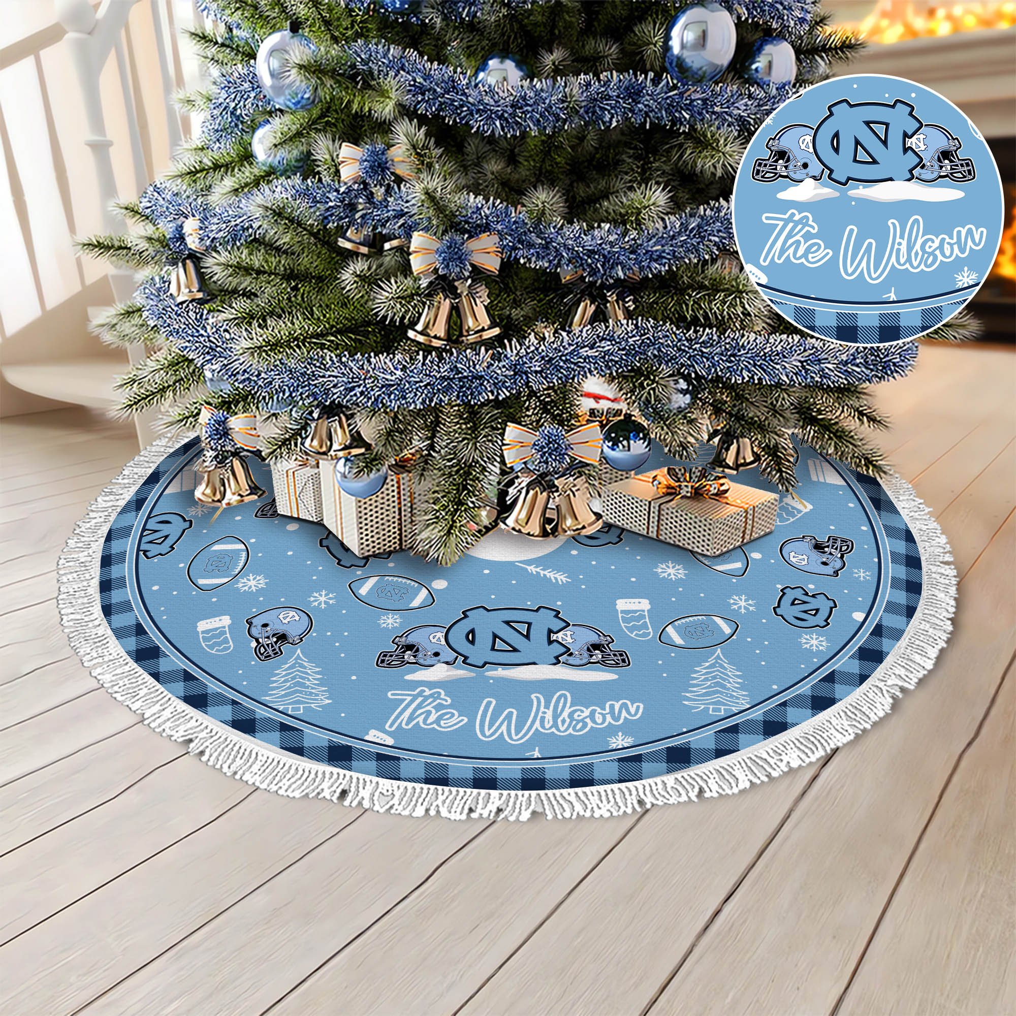 North Carolina Tar Heels Tree Skirt Bordered Custom Family Name, Christmas Tree Skirt For Sport Fans, Christmas Decorations ETHY-61471