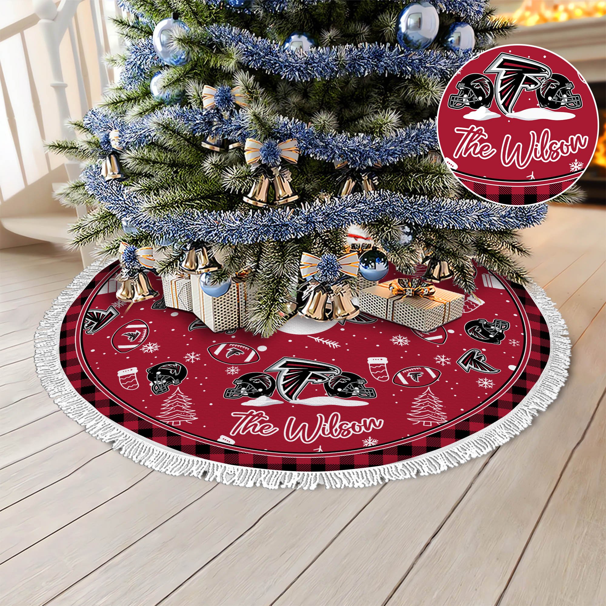 Atlanta Falcons Tree Skirt Bordered Custom Family Name, Christmas Tree Skirt For Sport Fans, Christmas Decorations ETHY-61471