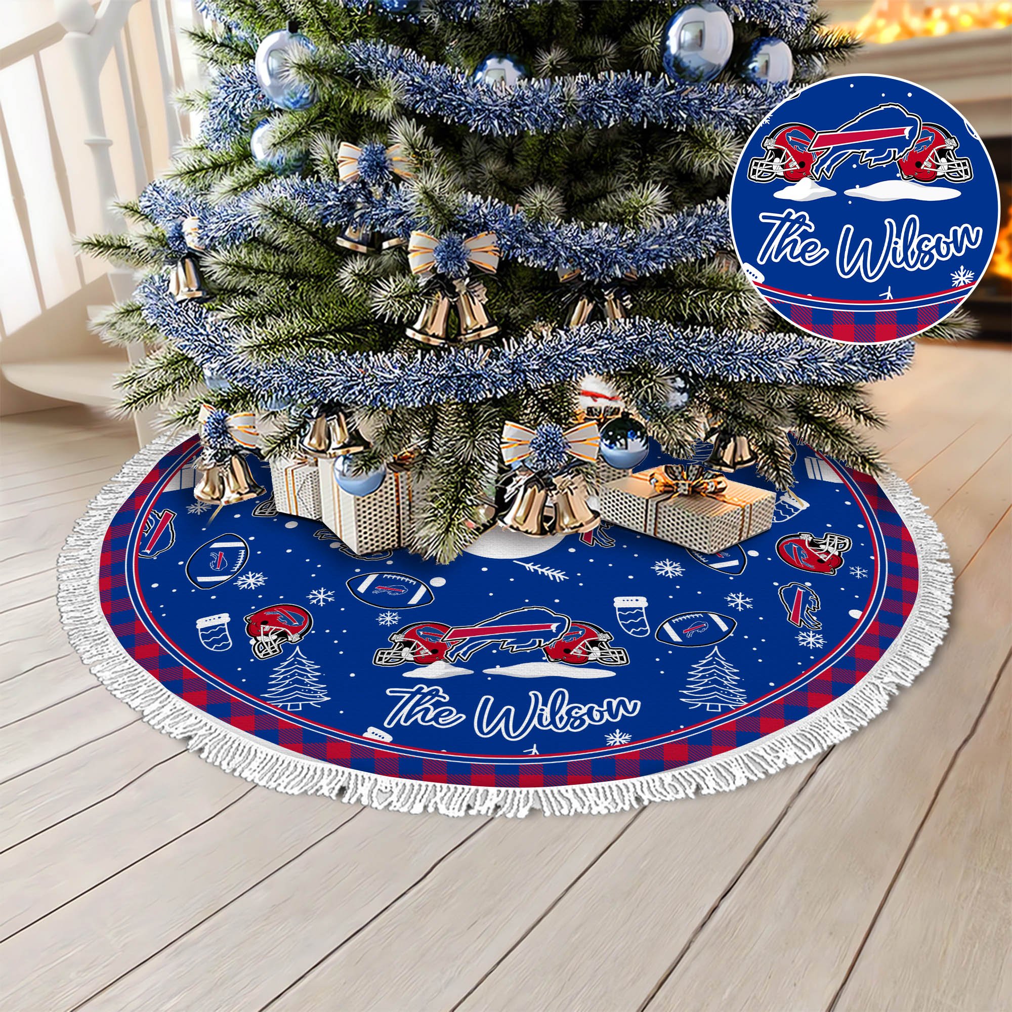 Buffalo Bills Tree Skirt Bordered Custom Family Name, Christmas Tree Skirt For Sport Fans, Christmas Decorations ETHY-61471