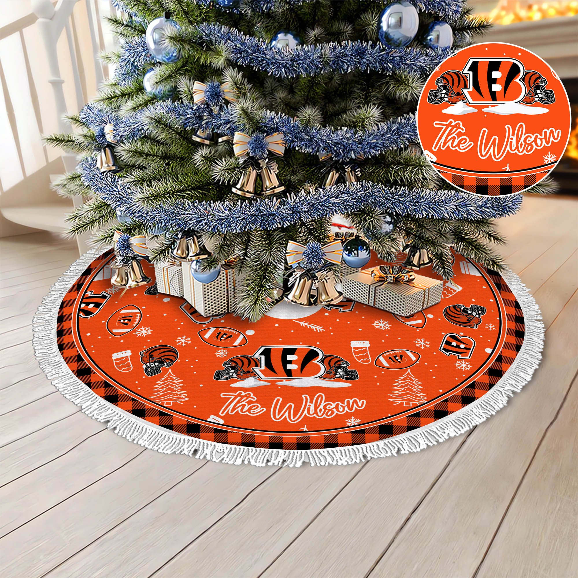 Cincinnati Bengals Tree Skirt Bordered Custom Family Name, Christmas Tree Skirt For Sport Fans, Christmas Decorations ETHY-61471