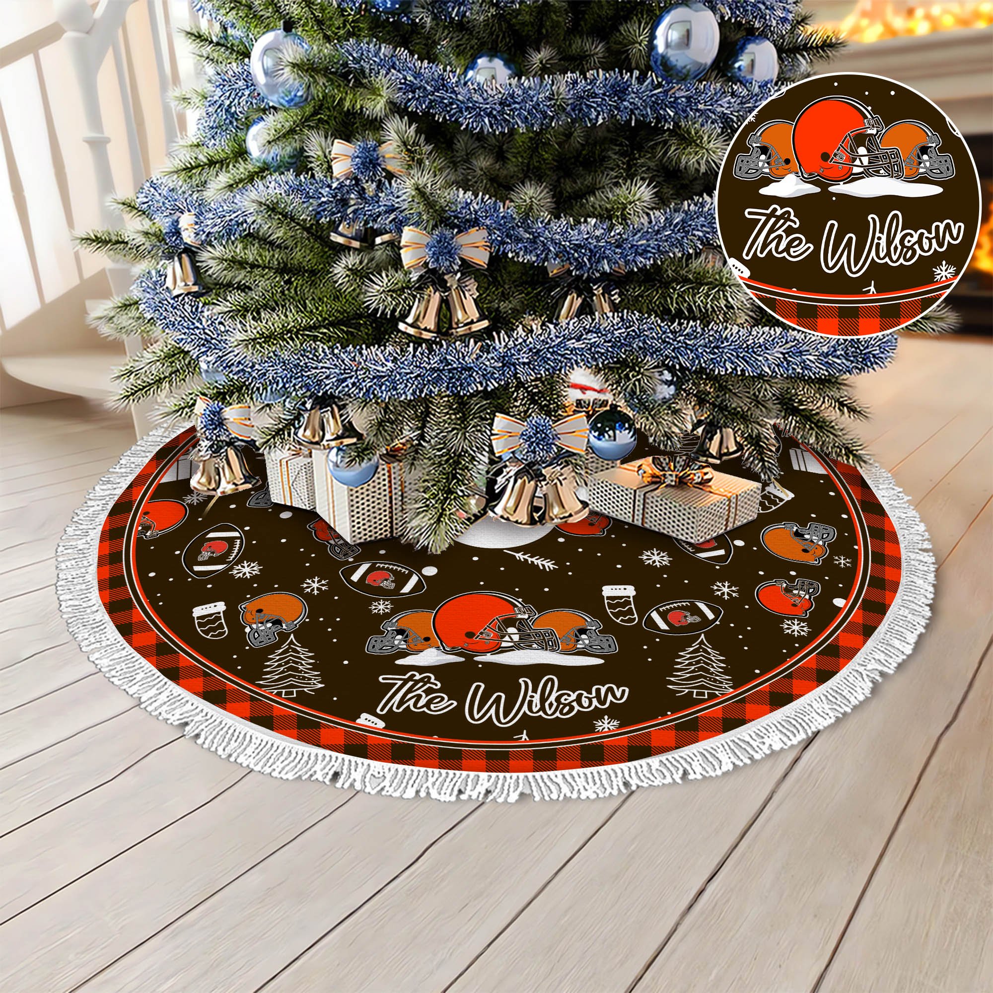 Cleveland Browns Tree Skirt Bordered Custom Family Name, Christmas Tree Skirt For Sport Fans, Christmas Decorations ETHY-61471