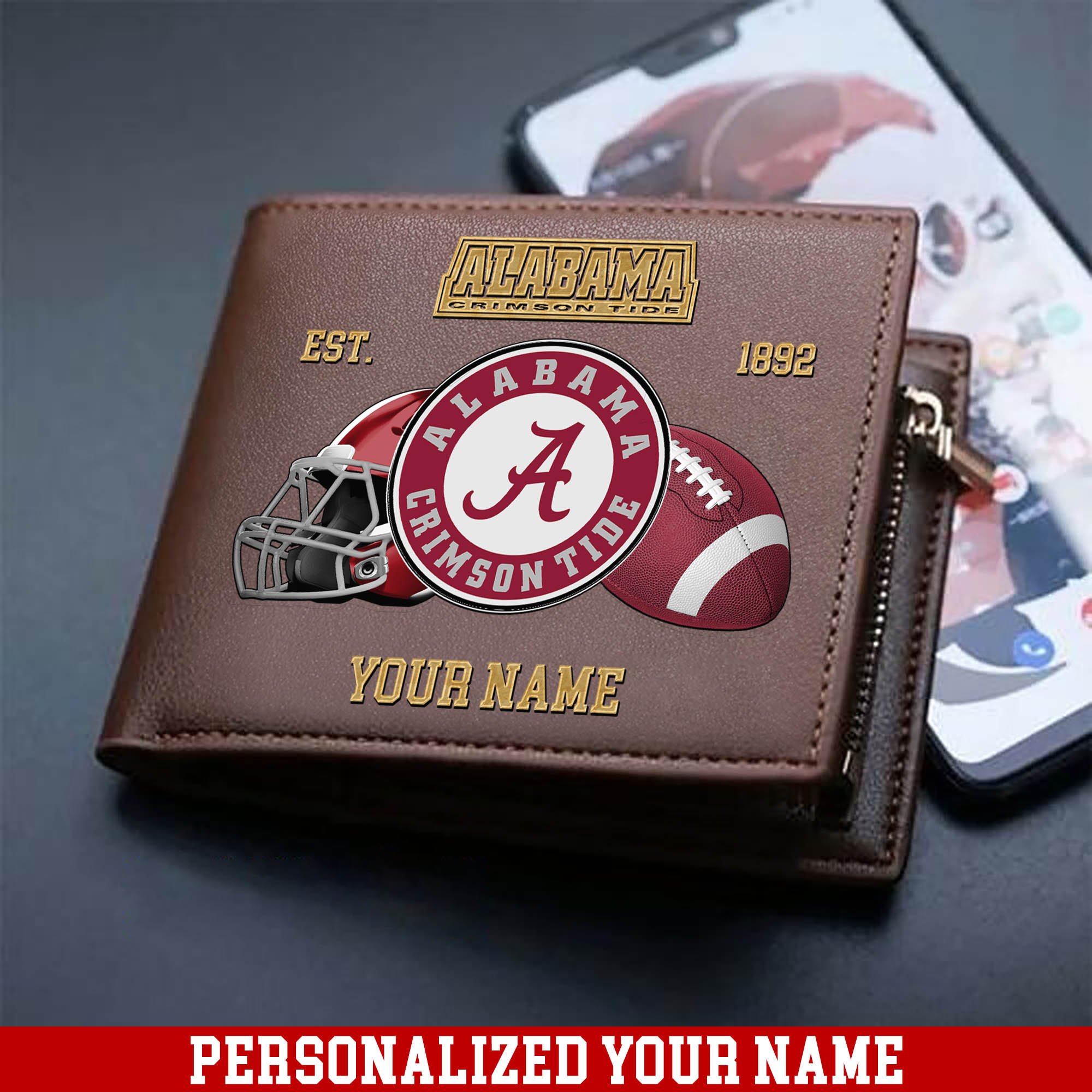 Alabama Crimson Tide Men Wallet Personalized Your Name, Football Men Wallet For Fans, Gift For Football Lovers ETHY-54889