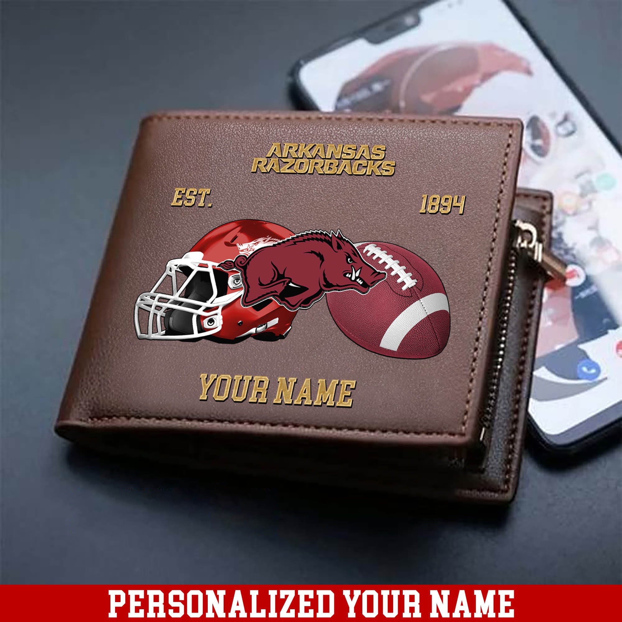 Arkansas Razorbacks Men Wallet Personalized Your Name, Football Men Wallet For Fans, Gift For Football Lovers ETHY-54889