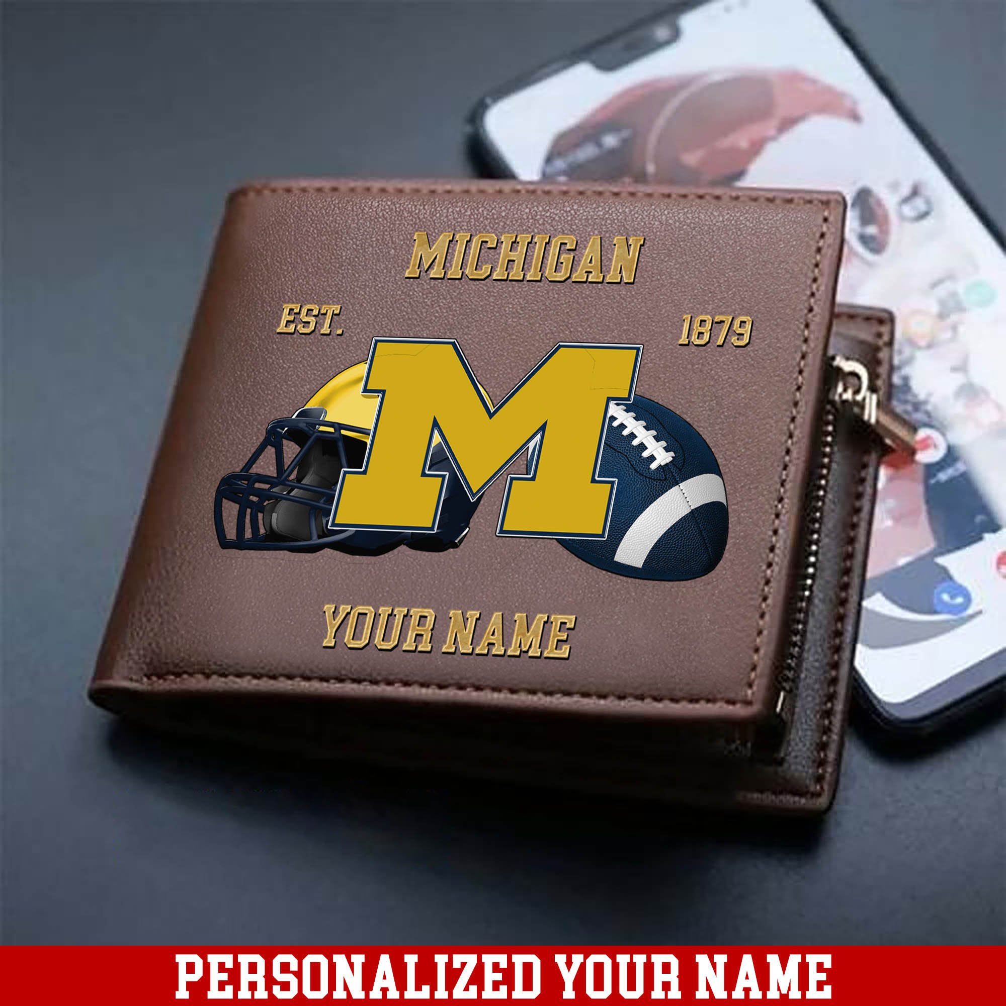 Michigan Wolverines Men Wallet Personalized Your Name, Football Men Wallet For Fans, Gift For Football Lovers ETHY-54889