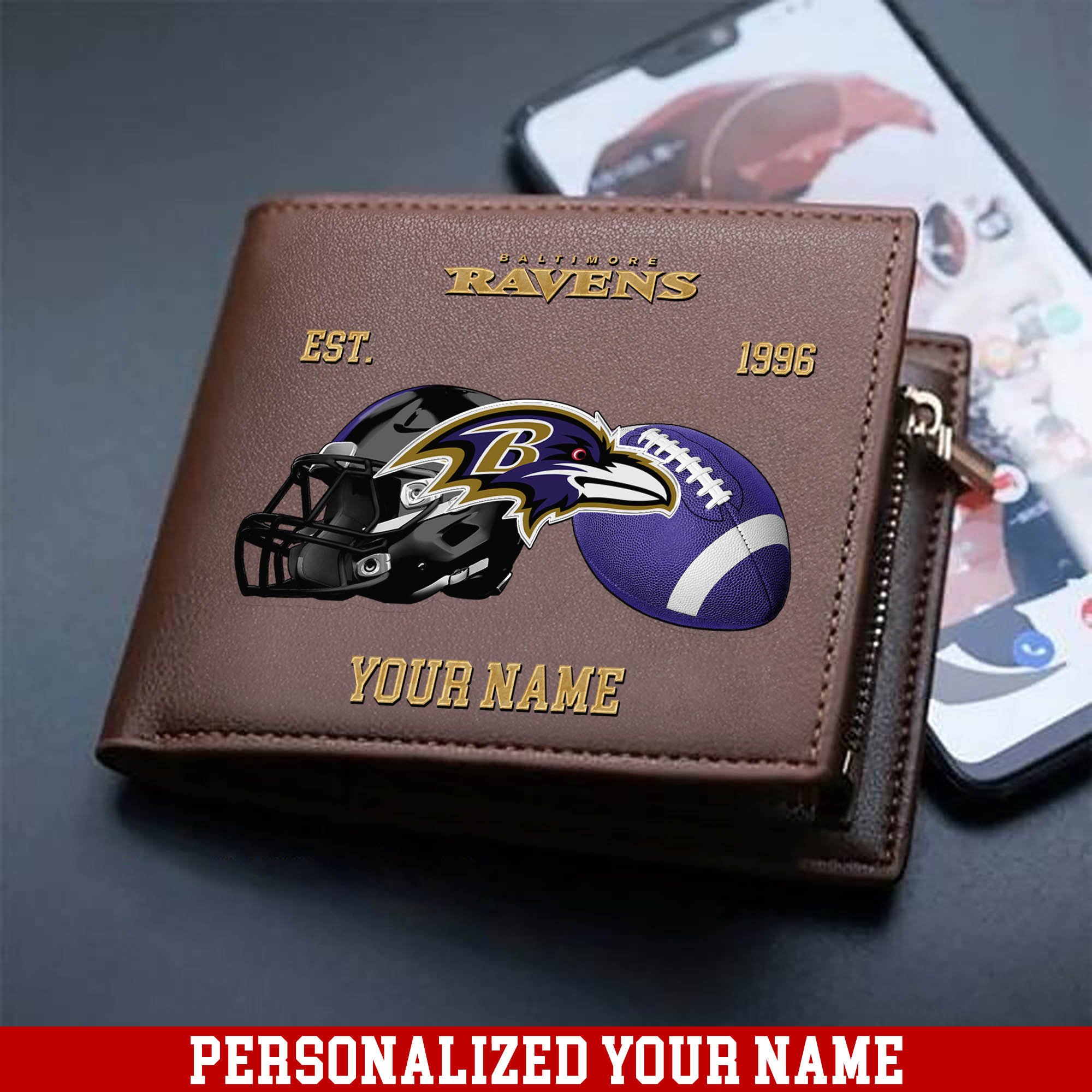 Baltimore Ravens Men Wallet Personalized Your Name, Football Men Wallet For Fans, Gift For Football Lovers ETHY-54889