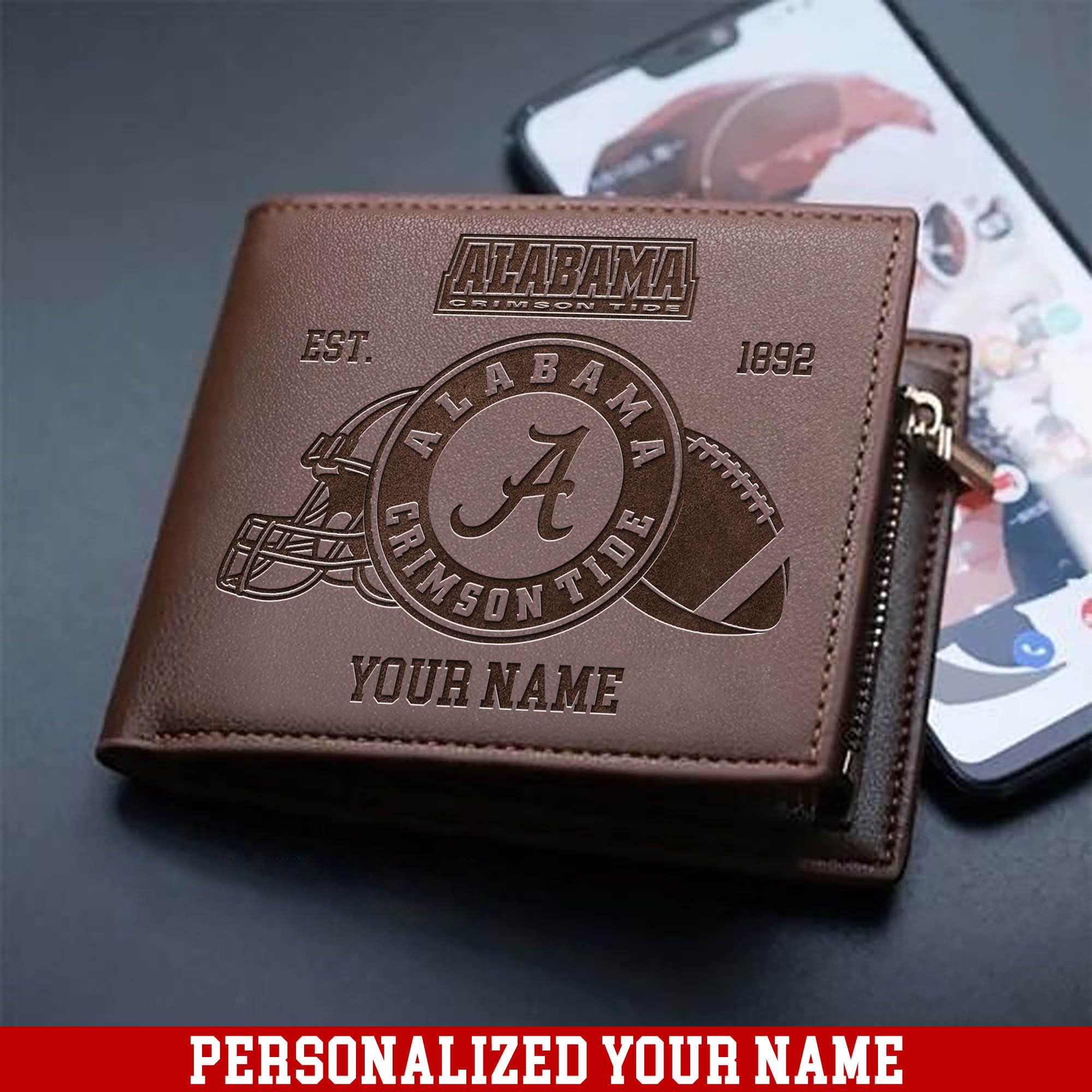 Alabama Crimson Tide Men Wallet Personalized Your Name, Men Wallet For Football Fans, Football Fan Gifts, Gifts For Him ETHY-54899