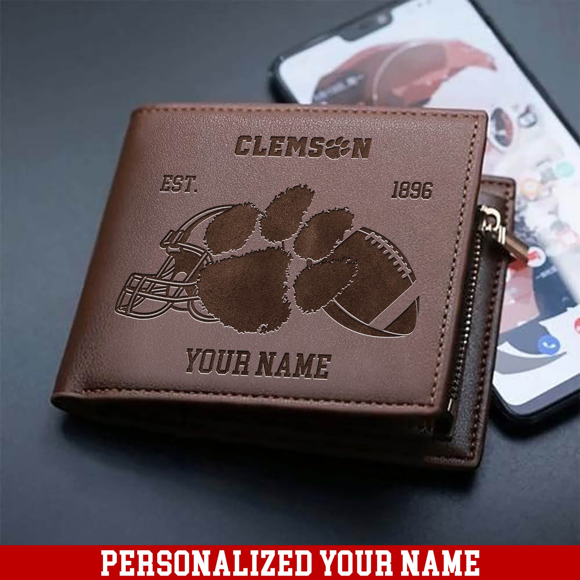 Clemson Tigers Men Wallet Personalized Your Name, Men Wallet For Football Fans, Football Fan Gifts, Gifts For Him ETHY-54899