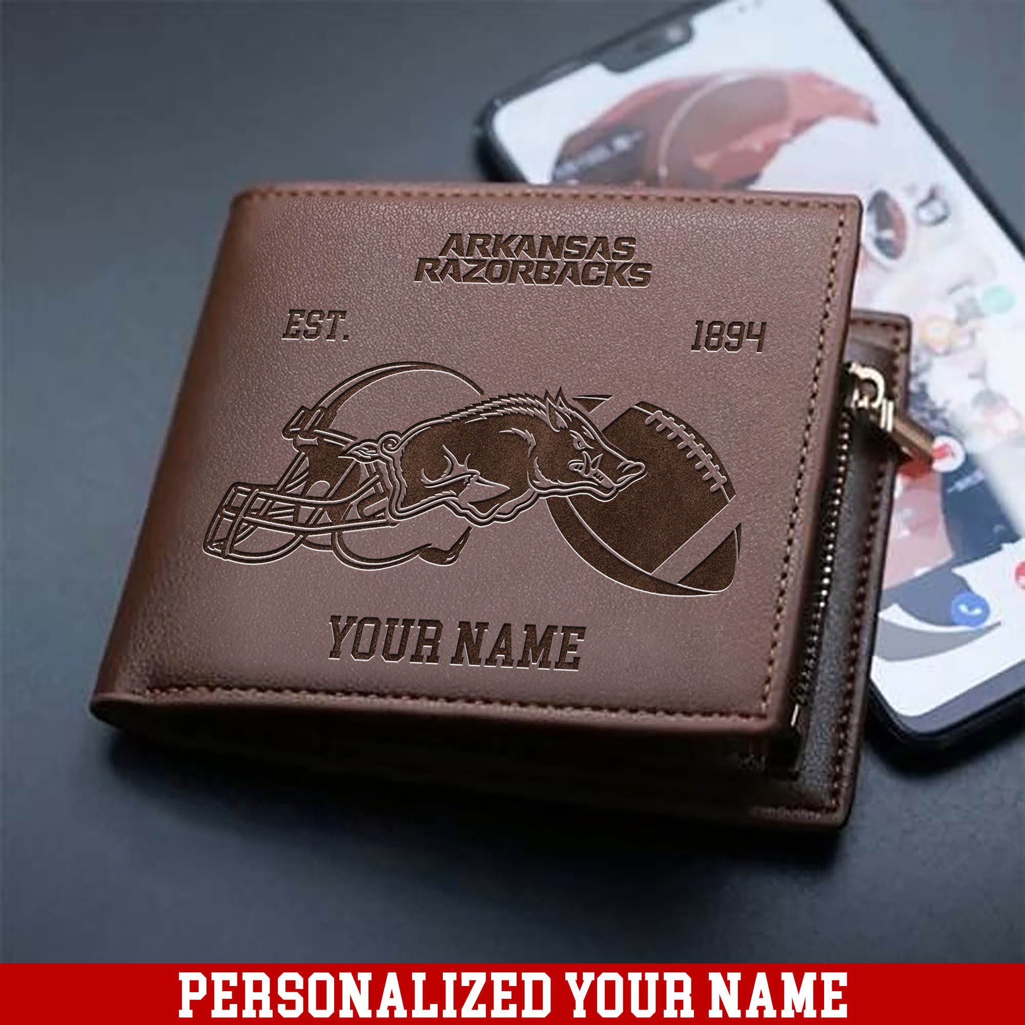 Arkansas Razorbacks Men Wallet Personalized Your Name, Men Wallet For Football Fans, Football Fan Gifts, Gifts For Him ETHY-54899