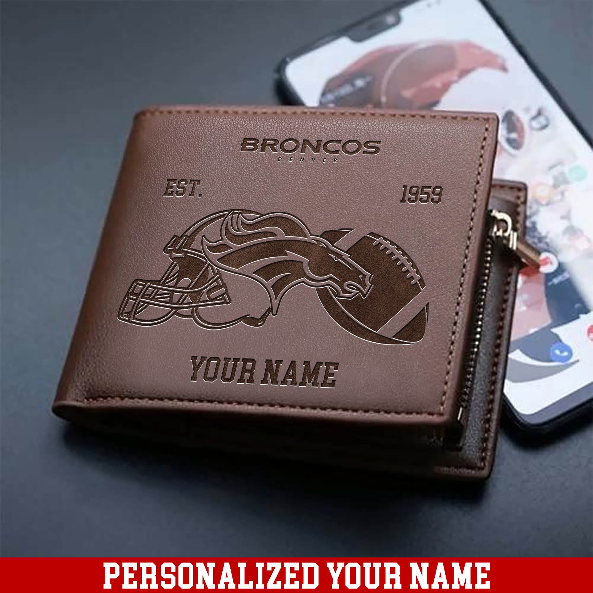 Denver Broncos Men Wallet Personalized Your Name, Men Wallet For Football Fans, Football Fan Gifts, Gifts For Him ETHY-54899